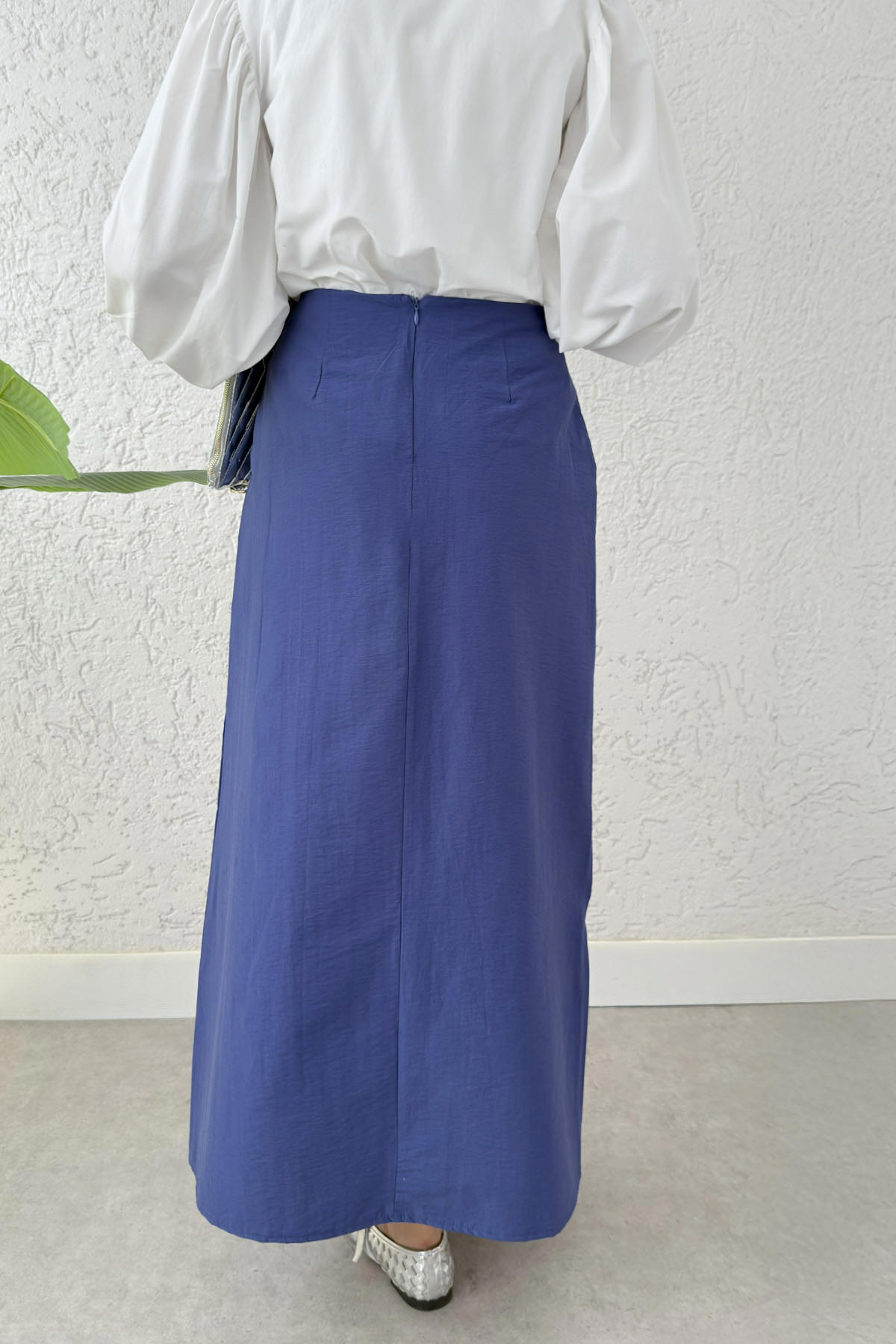 Asimetrik Fırfırlı Etek 2325 - İNDİGO |  