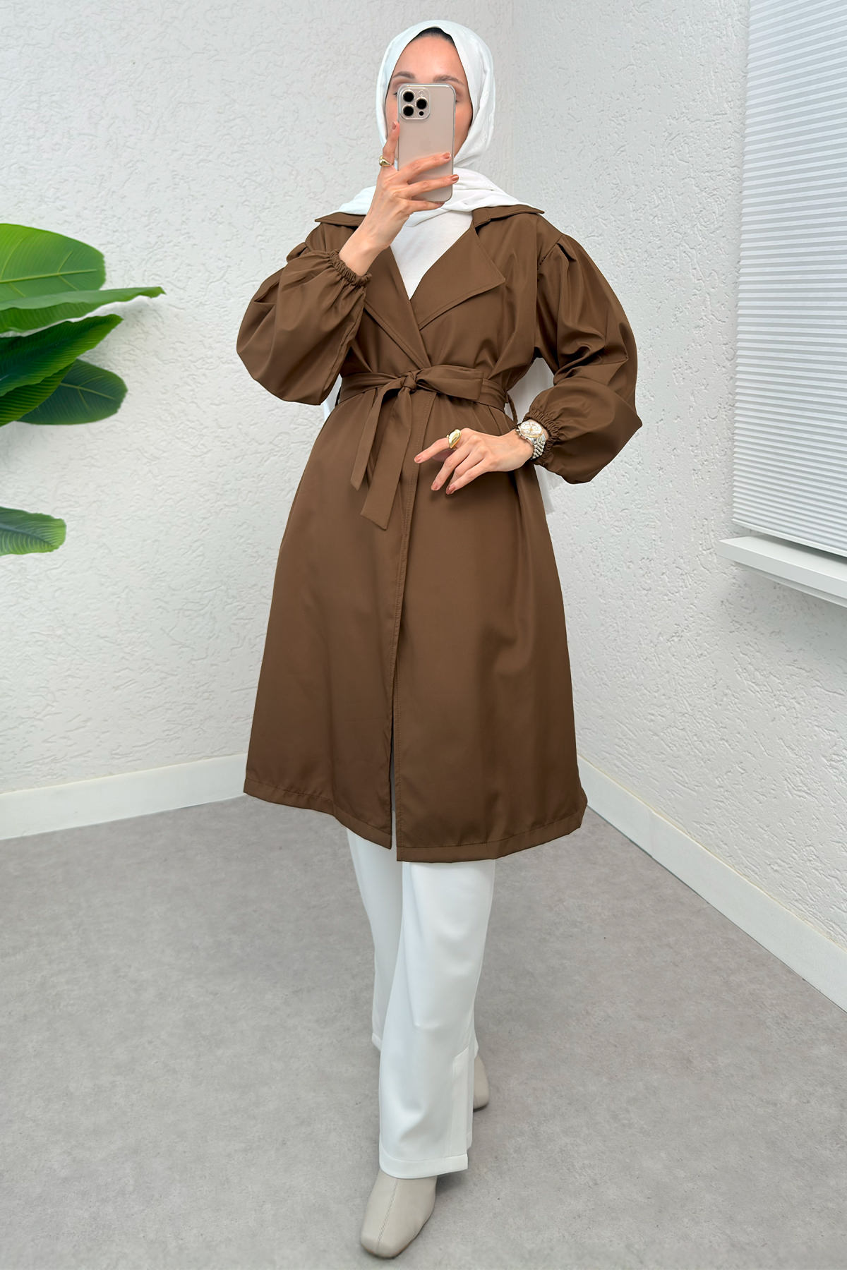 Kuşaklı Trençkot 61533 - KAHVERENGİ |  