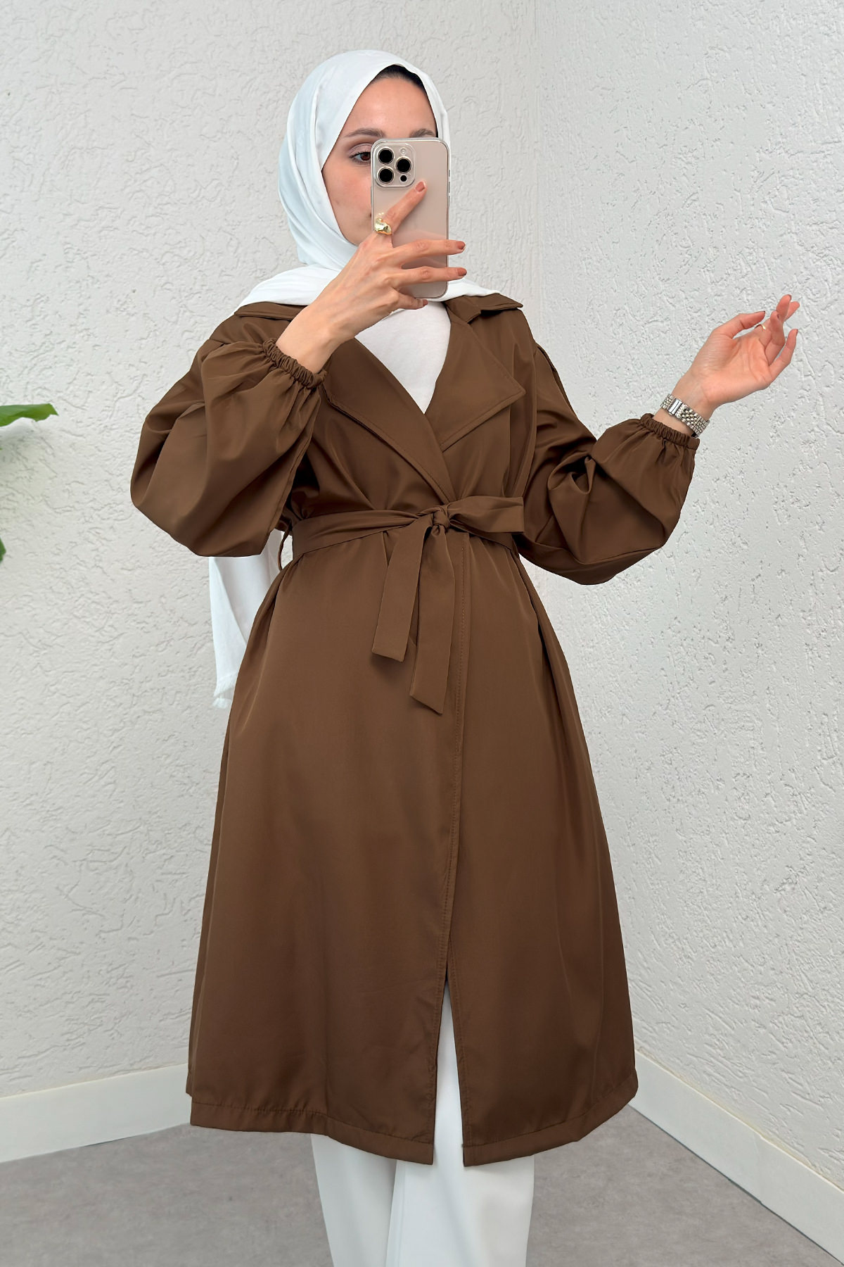 Kuşaklı Trençkot 61533 - KAHVERENGİ |  