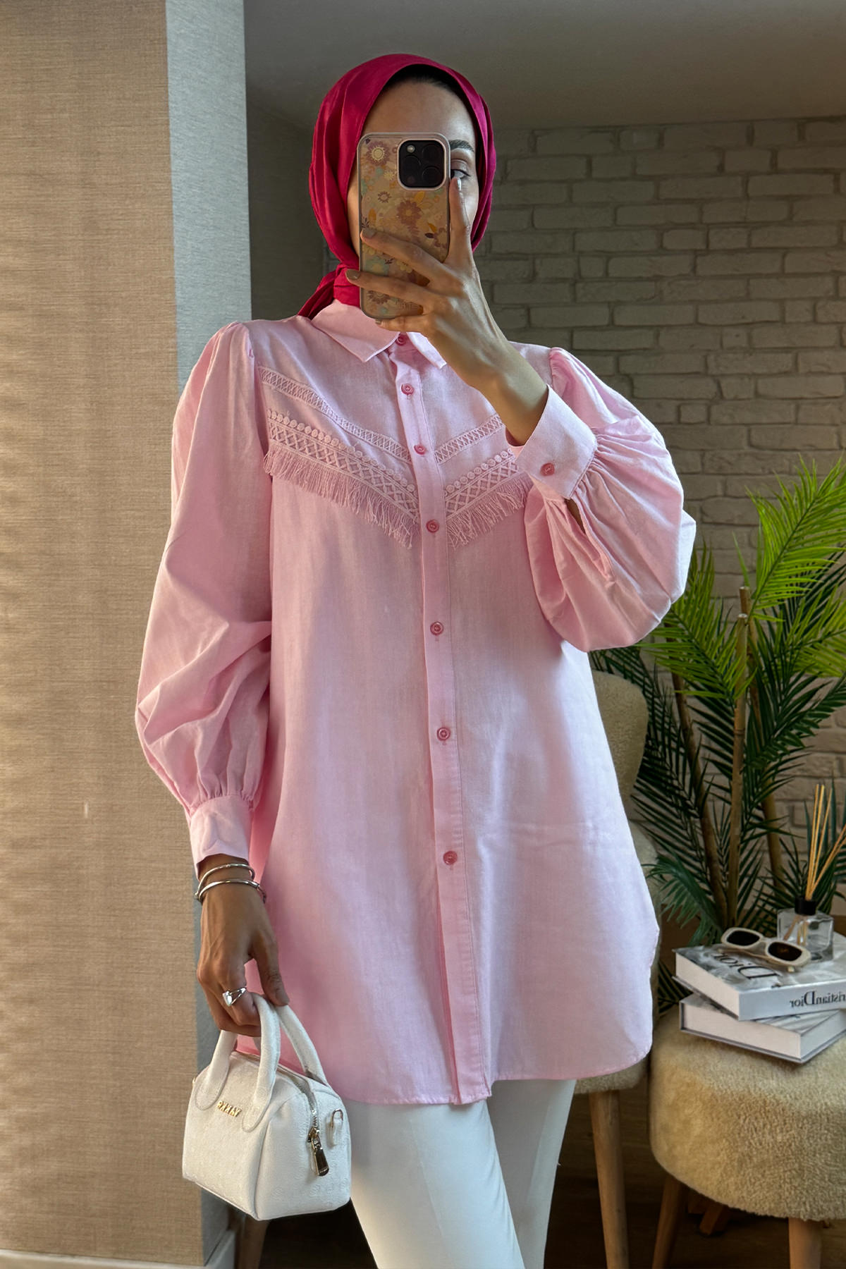 2109 Balon Kol Gömlek - PEMBE |  