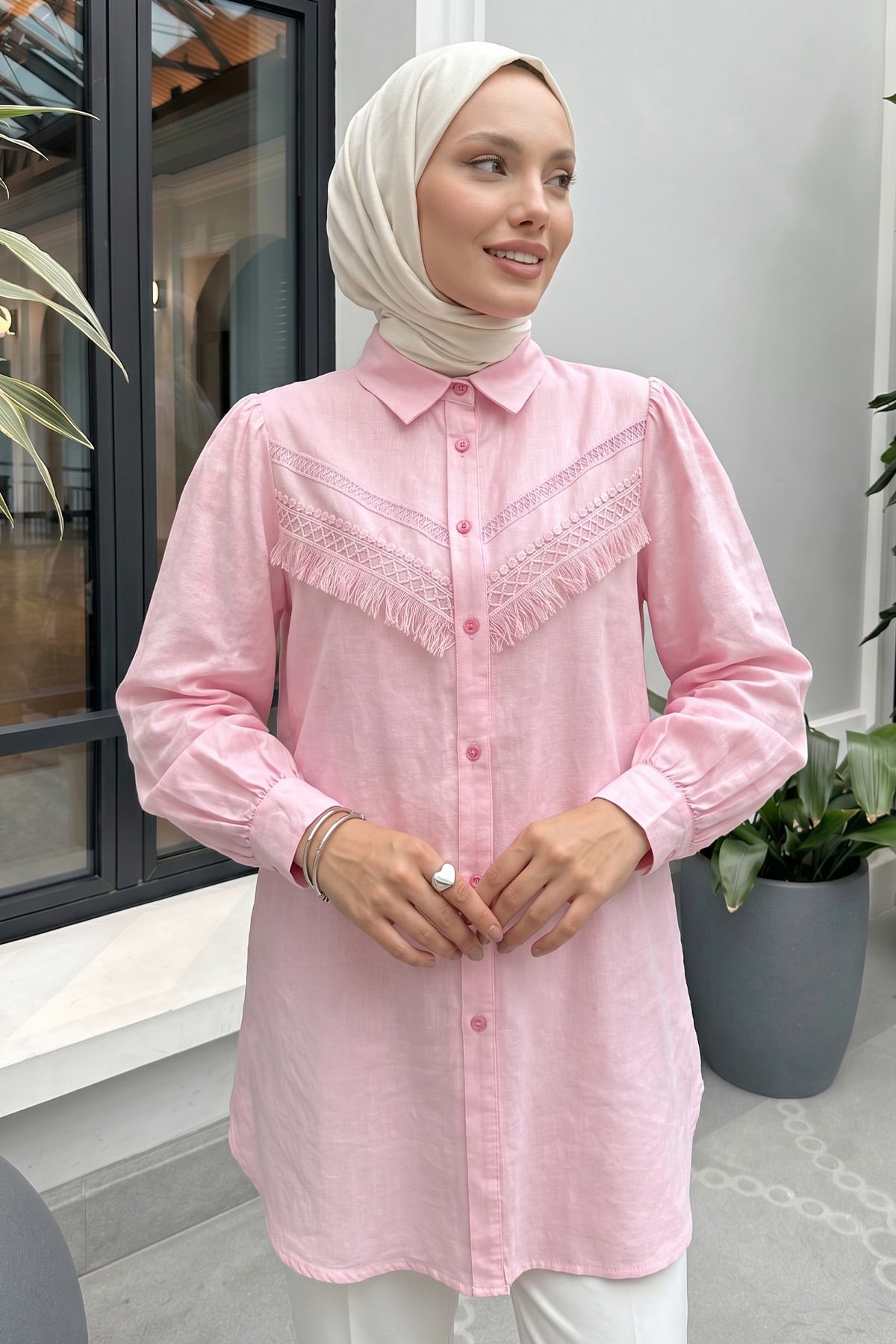 Püskül Detaylı Gömlek 2109 - PEMBE |  