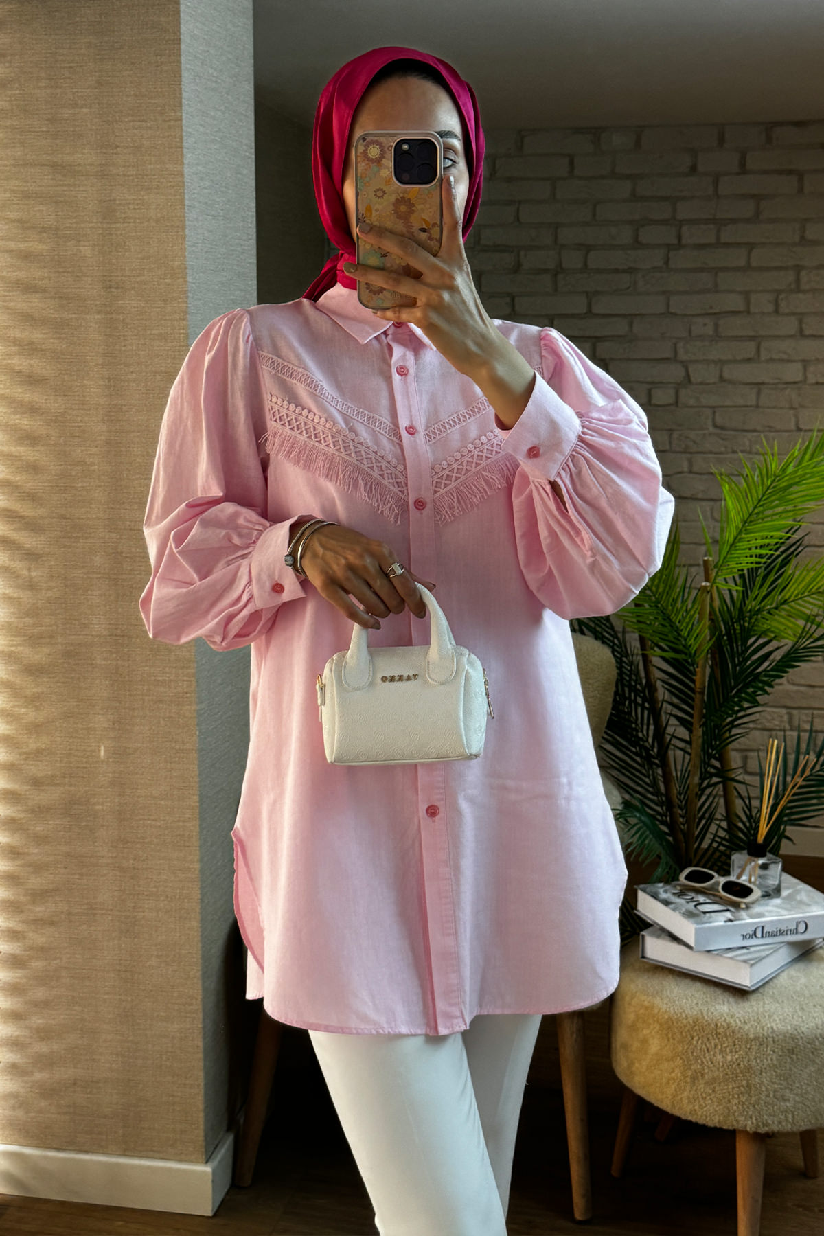 2109 Balon Kol Gömlek - PEMBE |  