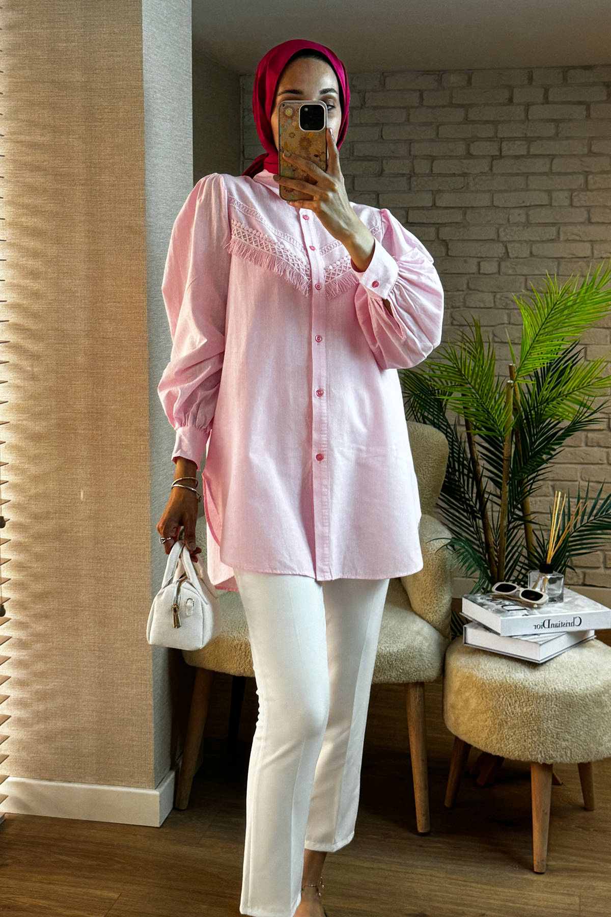 2109 Balon Kol Gömlek - PEMBE |  