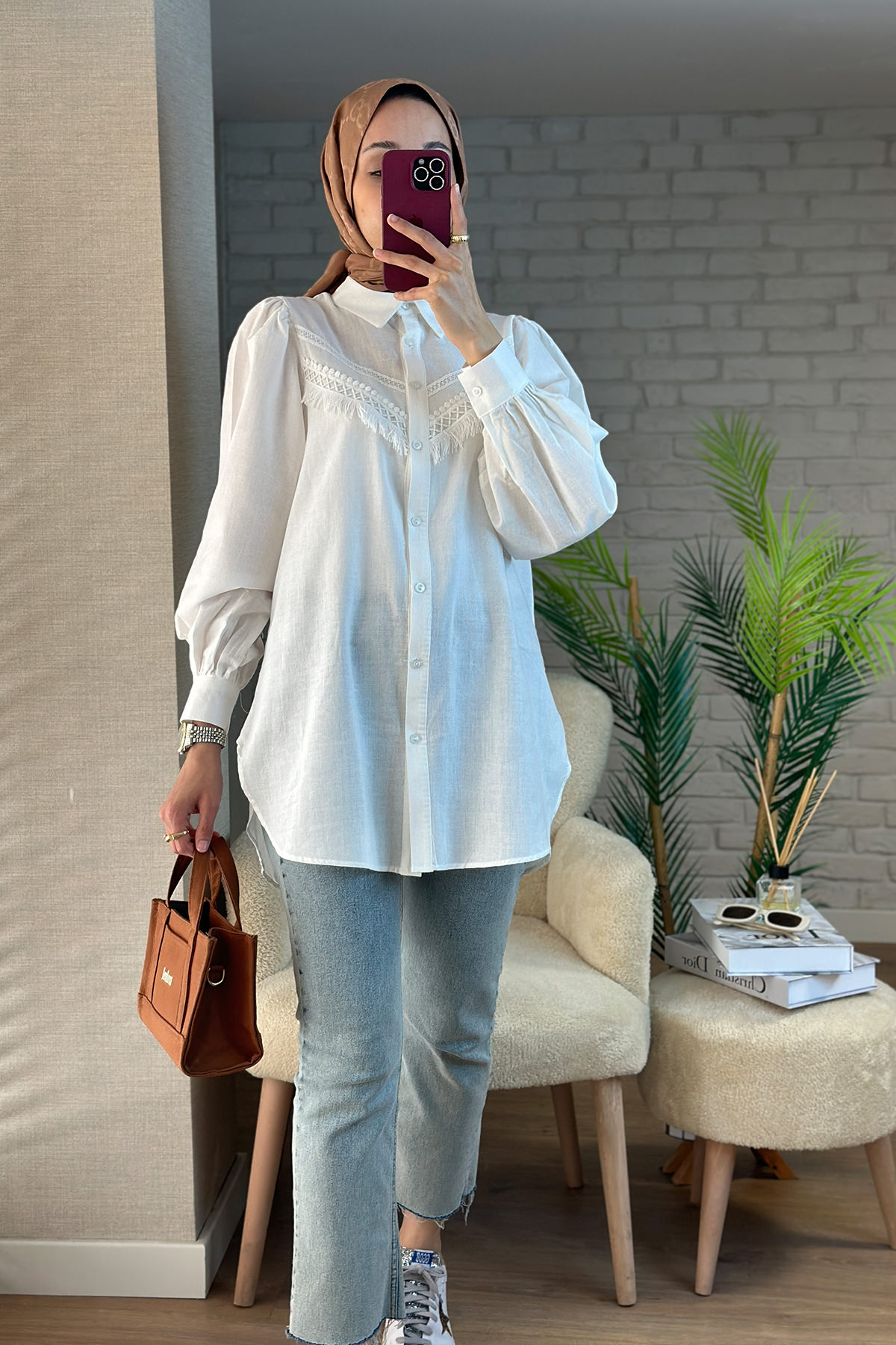 2109 Balon Kol Gömlek - BEYAZ |  