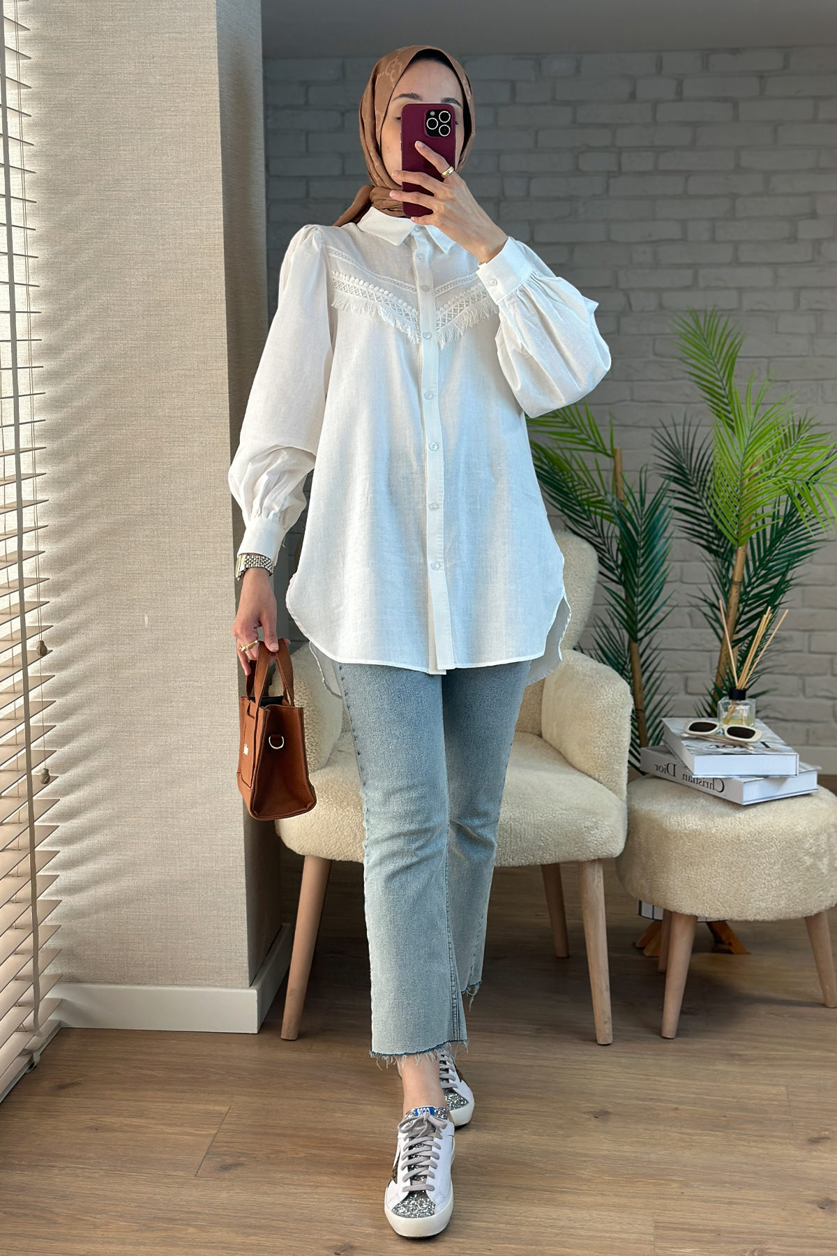 2109 Balon Kol Gömlek - BEYAZ |  