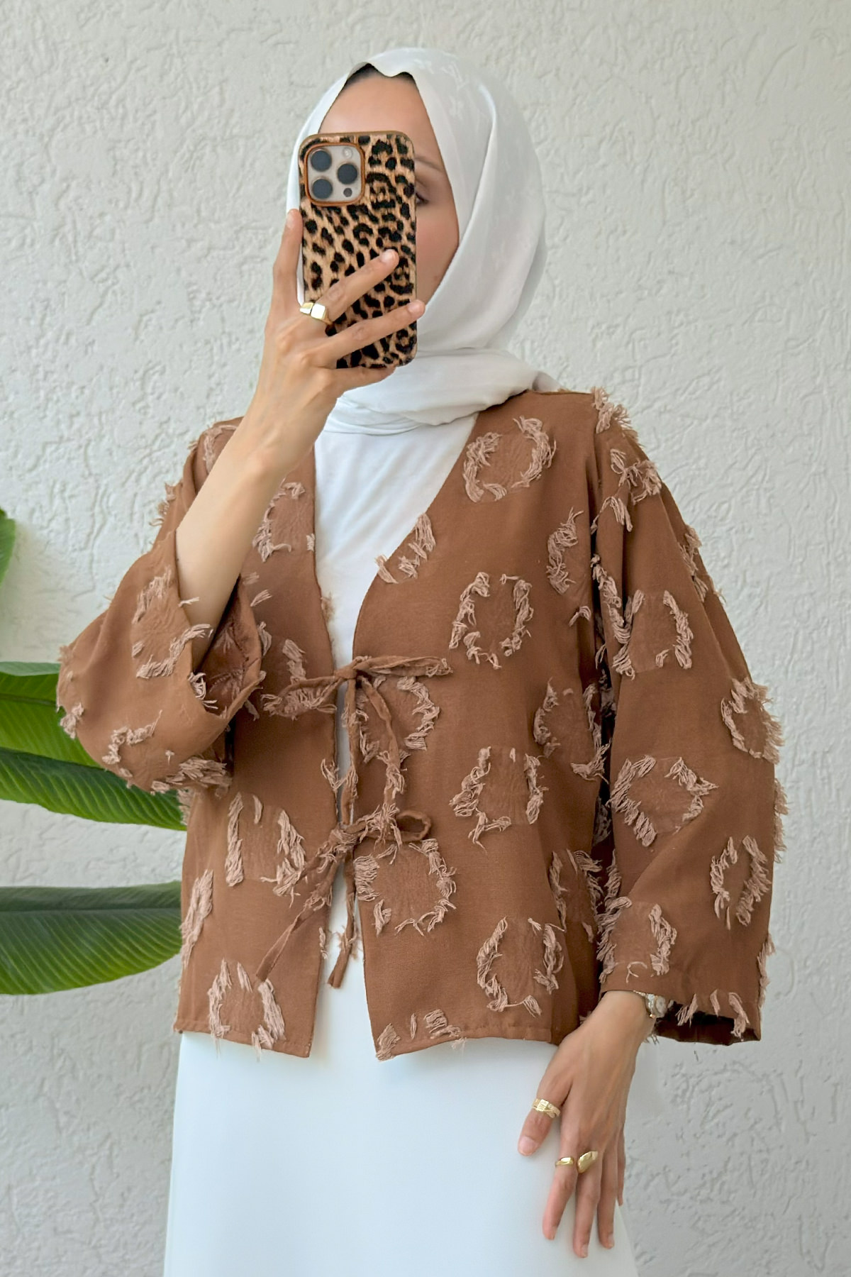 Yama Yırtık Detaylı Kimono 2330 - KAHVERENGİ |  