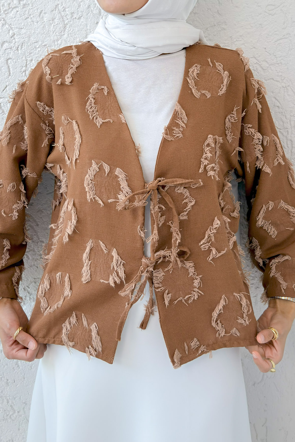 Yama Yırtık Detaylı Kimono 2330 - KAHVERENGİ |  