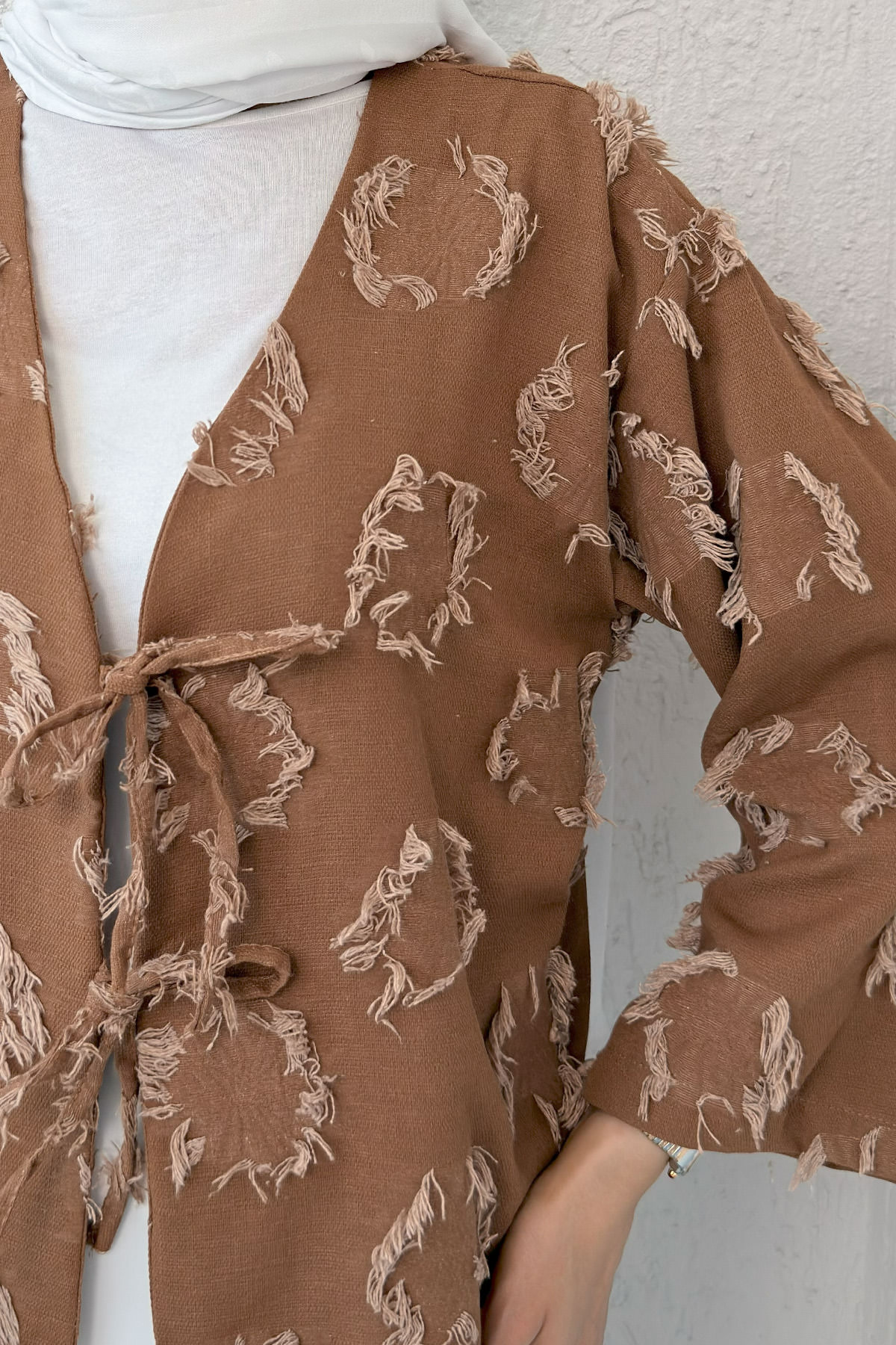 Yama Yırtık Detaylı Kimono 2330 - KAHVERENGİ |  