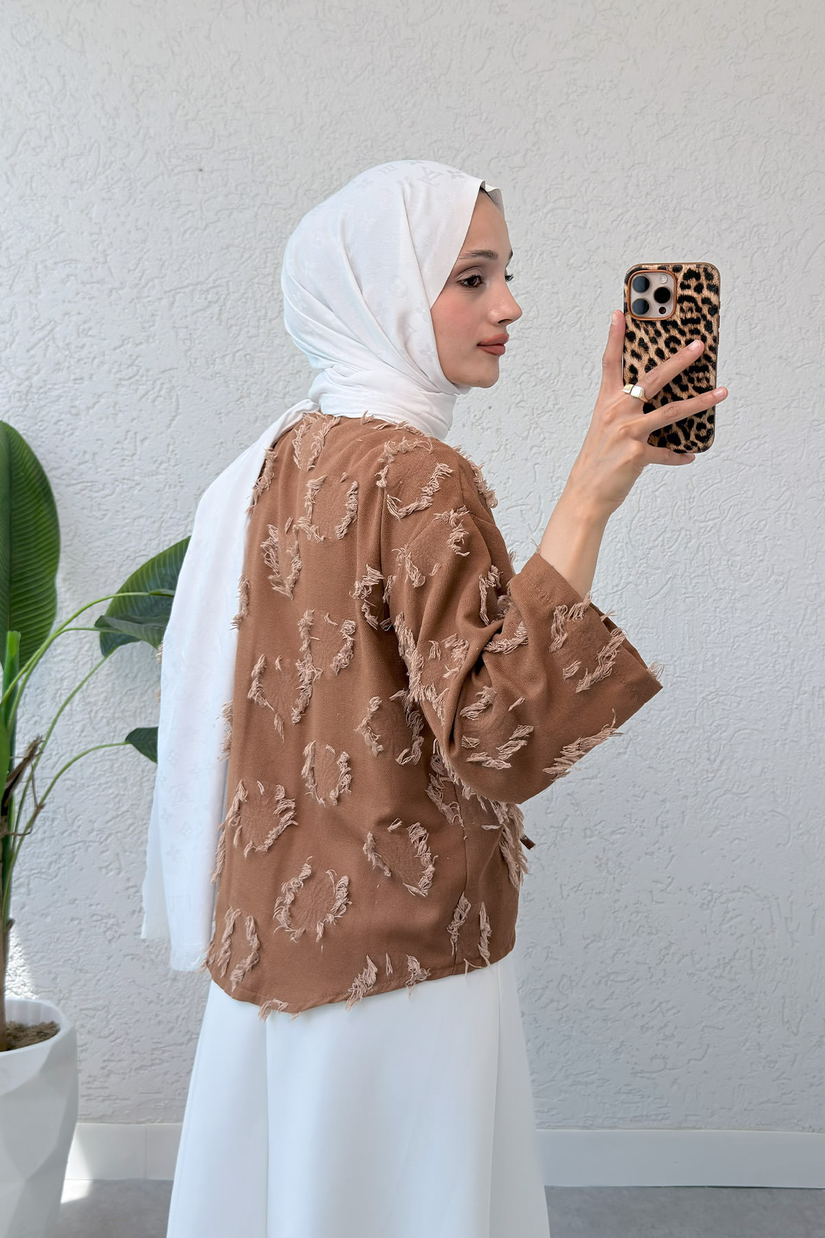 Yama Yırtık Detaylı Kimono 2330 - KAHVERENGİ |  