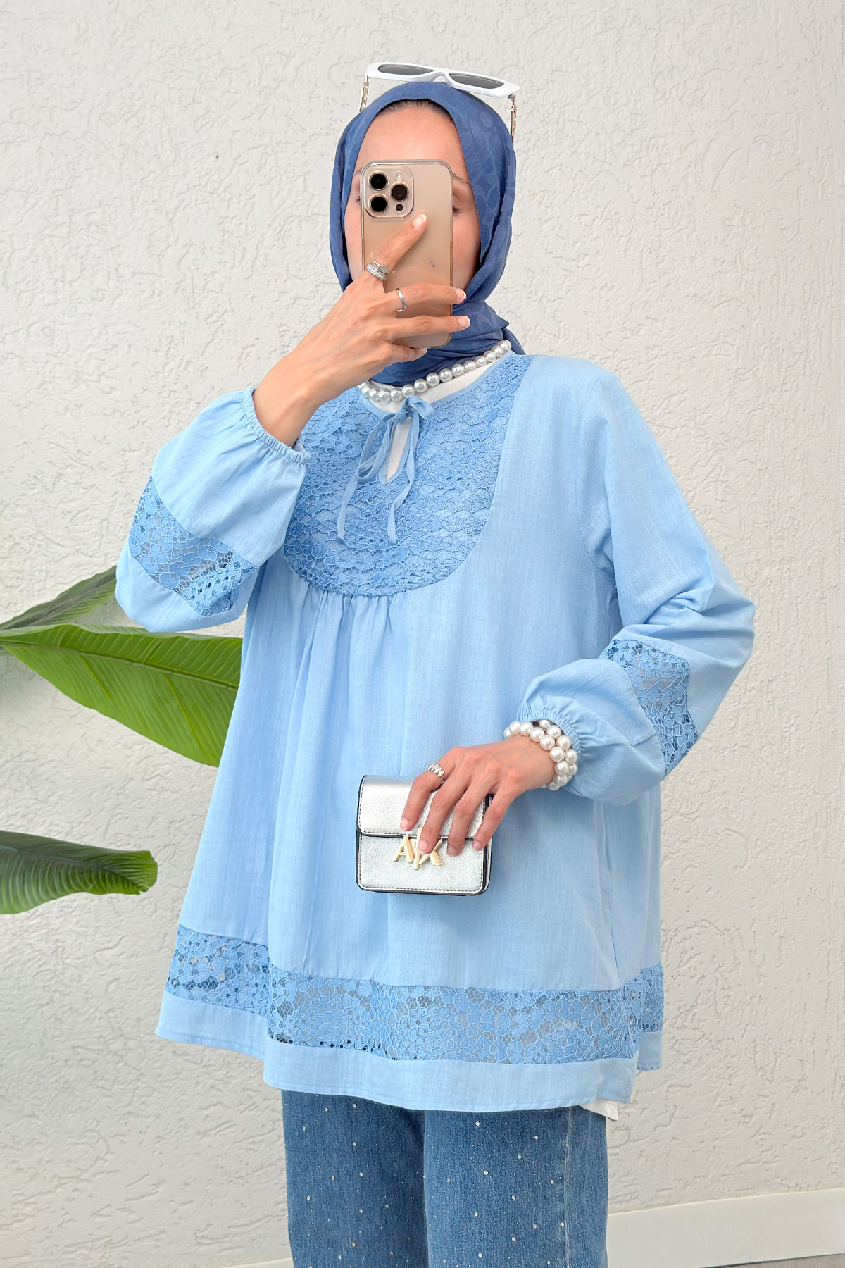 Dantel Detaylı Tunik - BEBE MAVİSİ |  