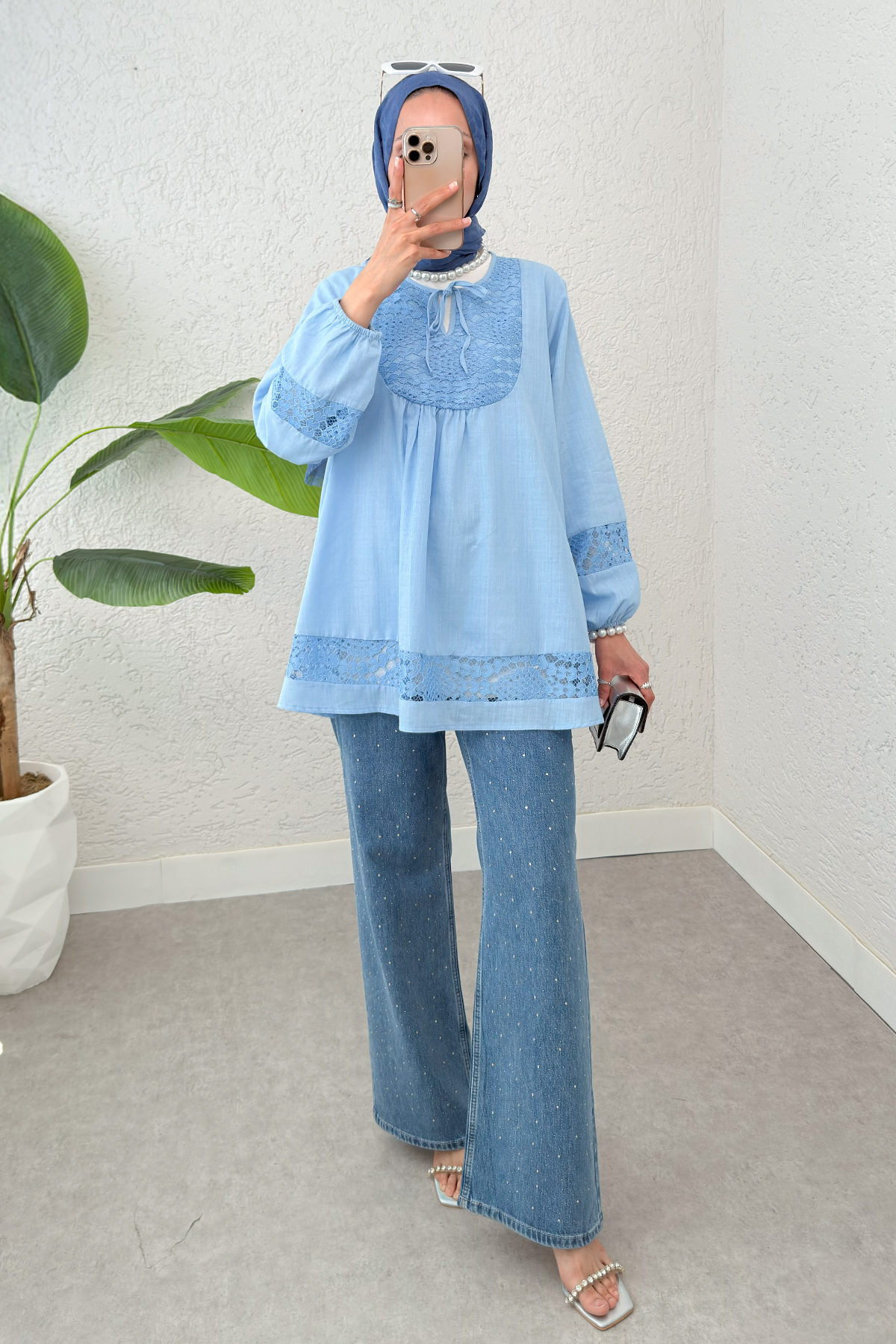 Dantel Detaylı Tunik - BEBE MAVİSİ |  