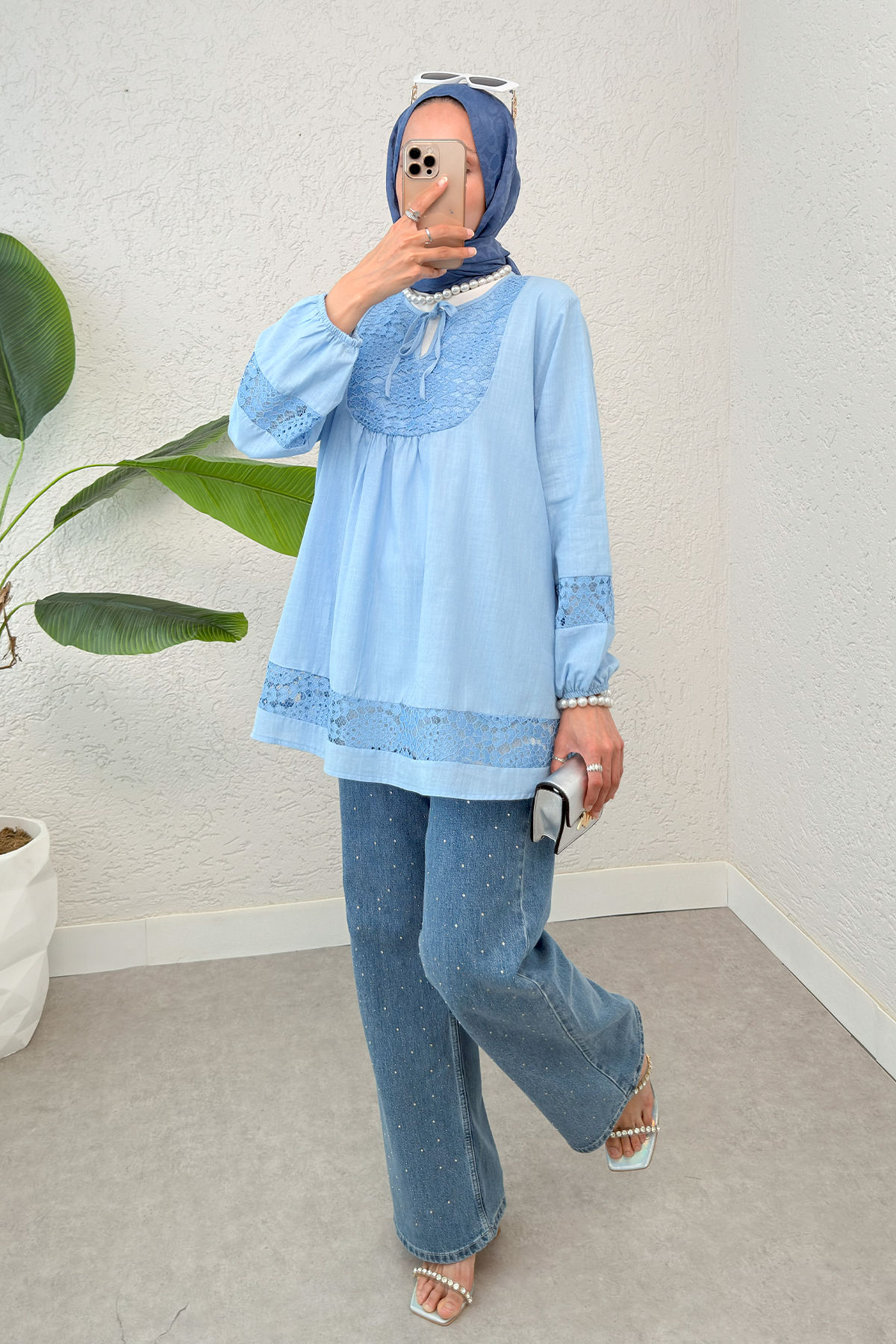 Dantel Detaylı Tunik - BEBE MAVİSİ |  