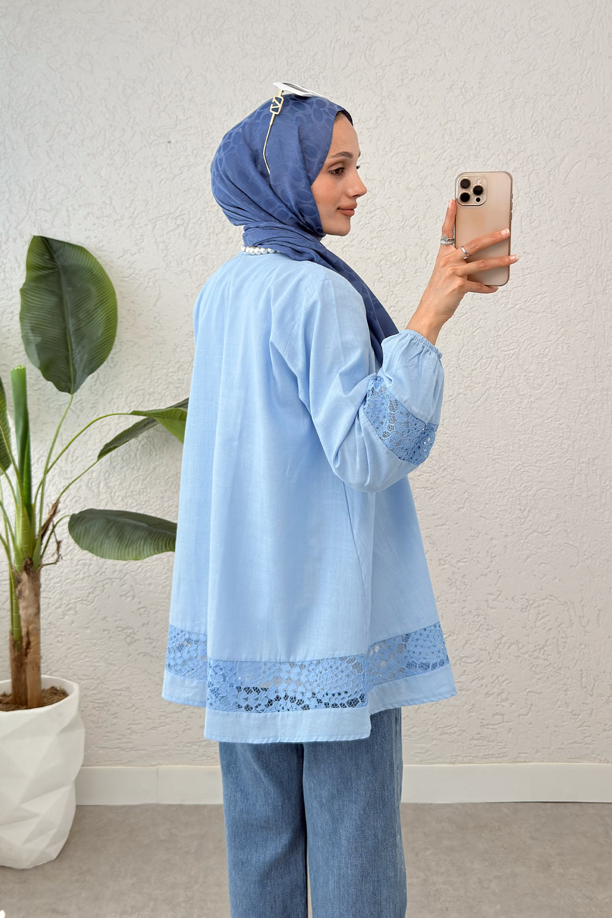 Dantel Detaylı Tunik - BEBE MAVİSİ |  