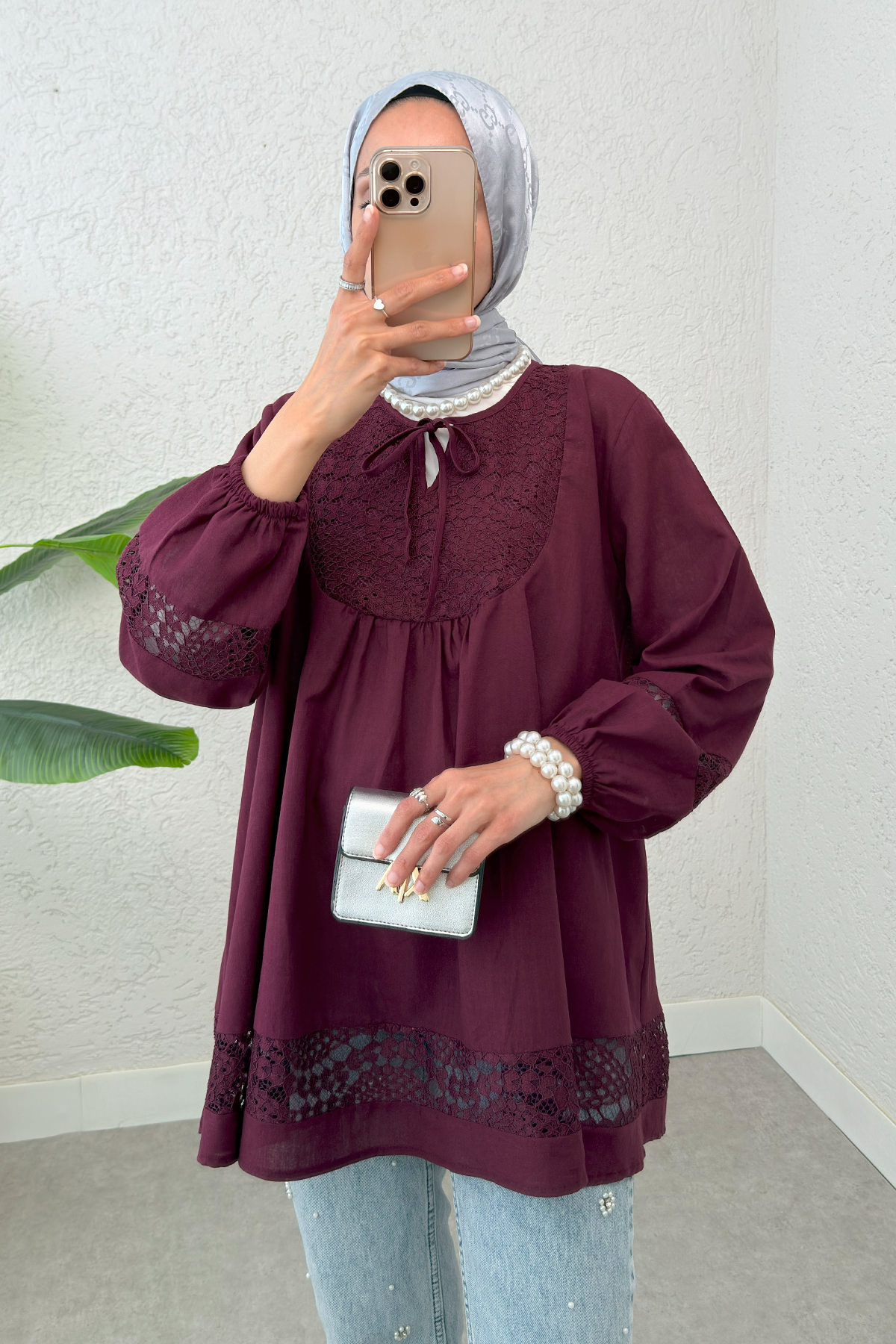Dantel Detaylı Tunik 2305 - BORDO |  