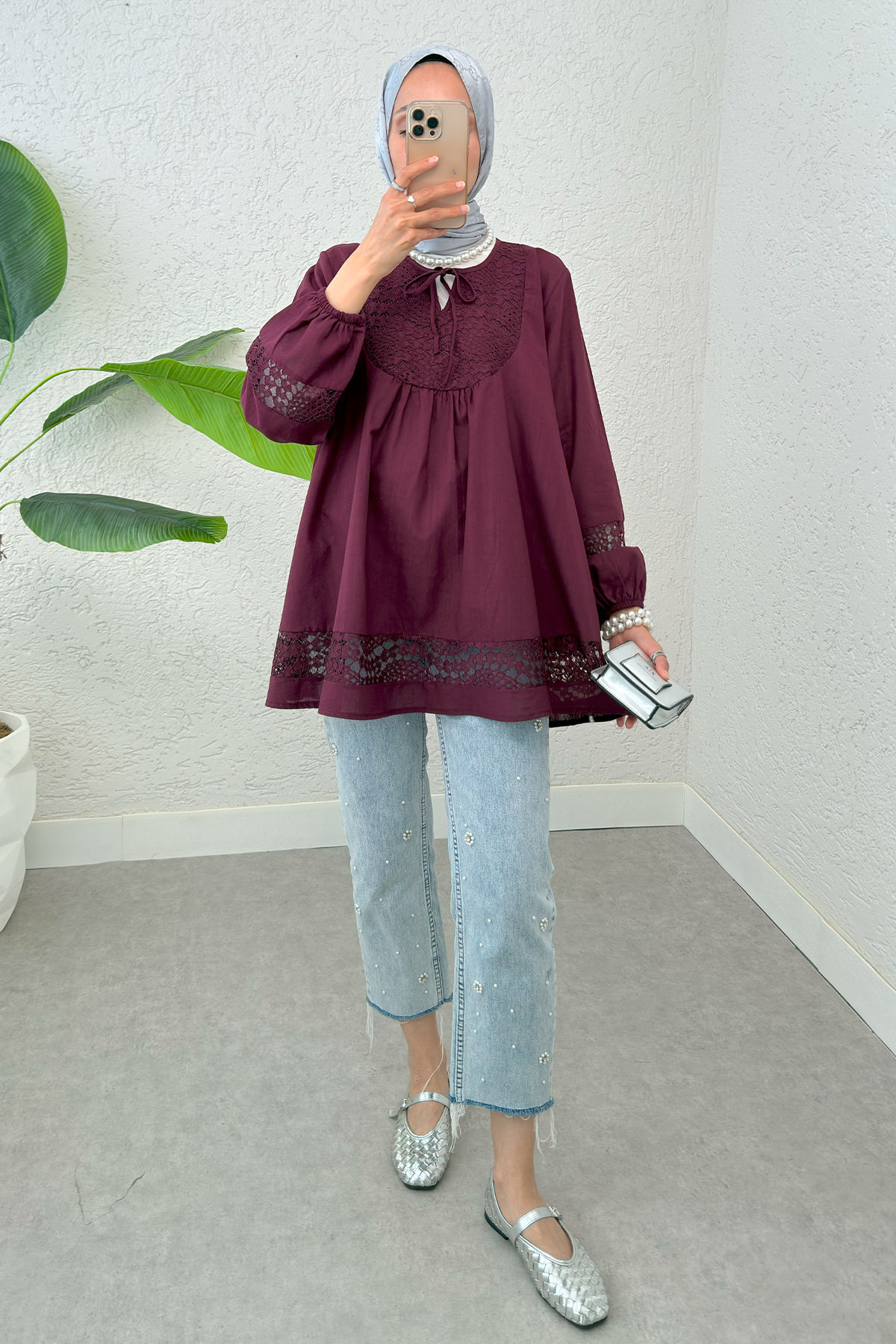 Dantel Detaylı Tunik 2305 - BORDO |  