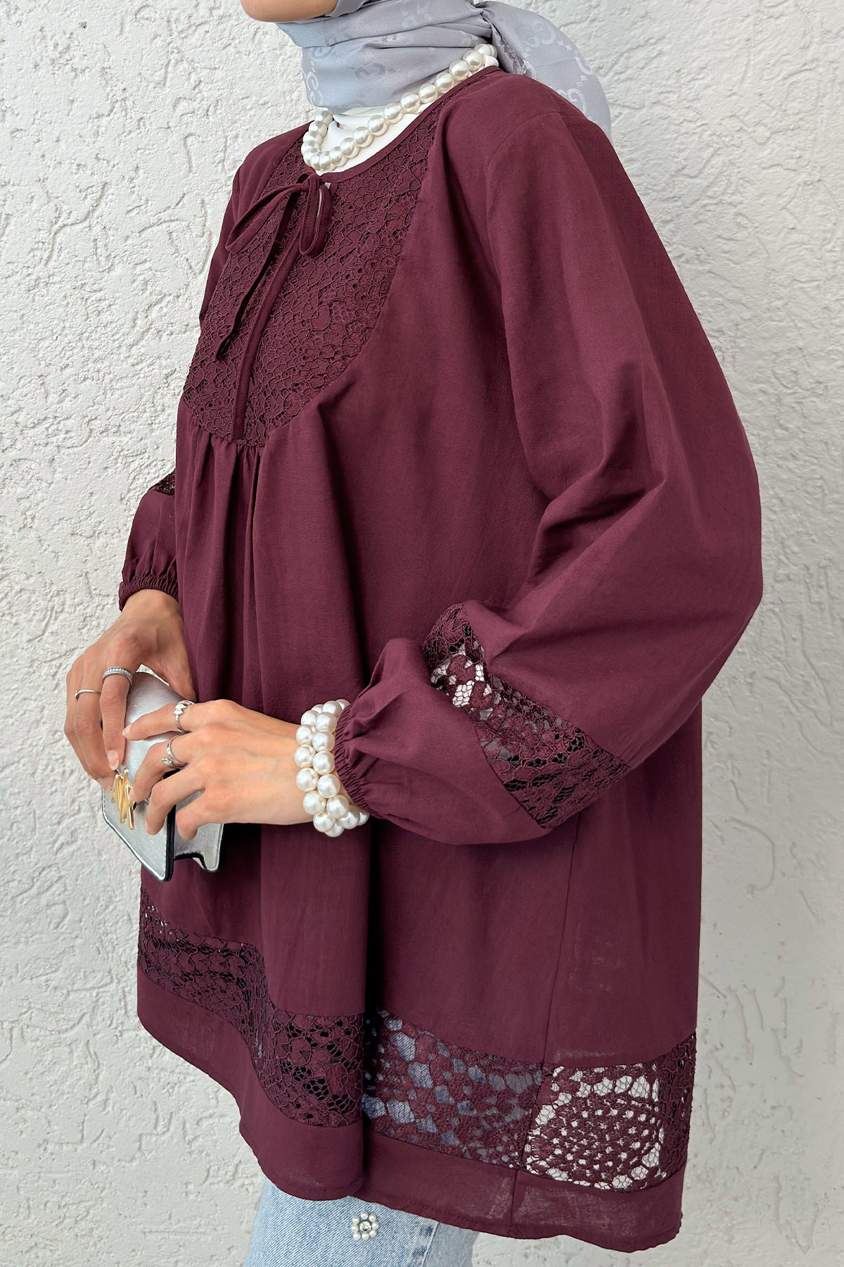 Dantel Detaylı Tunik 2305 - BORDO |  