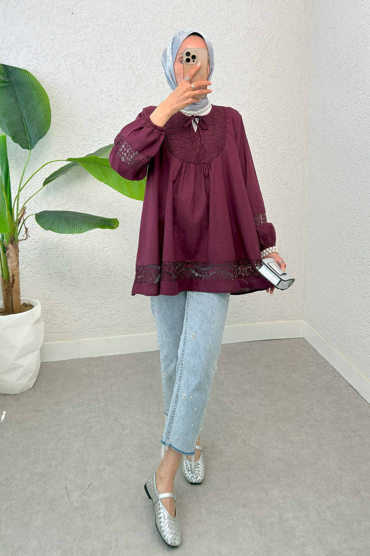Dantel Detaylı Tunik 2305 - BORDO |  