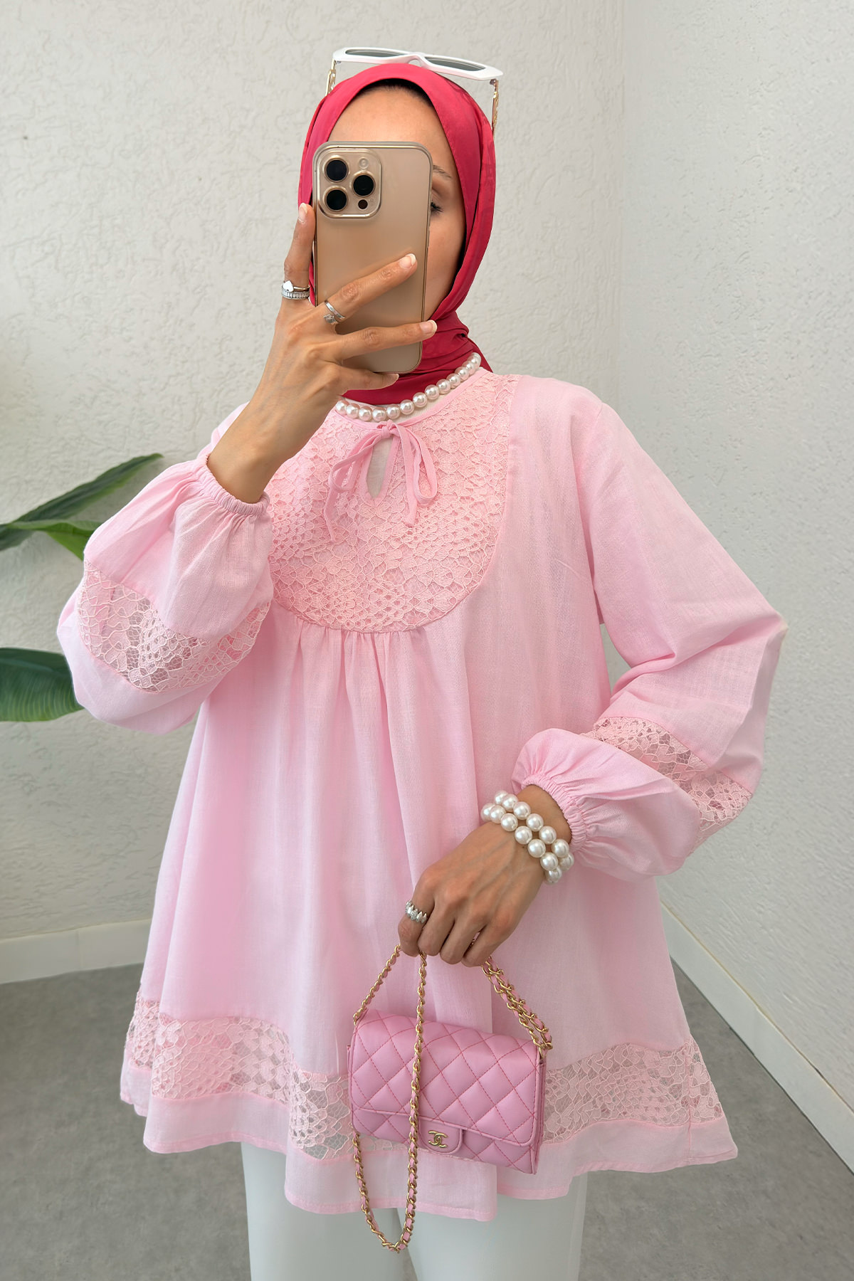 Dantel Detaylı Tunik 2305 - PEMBE |  