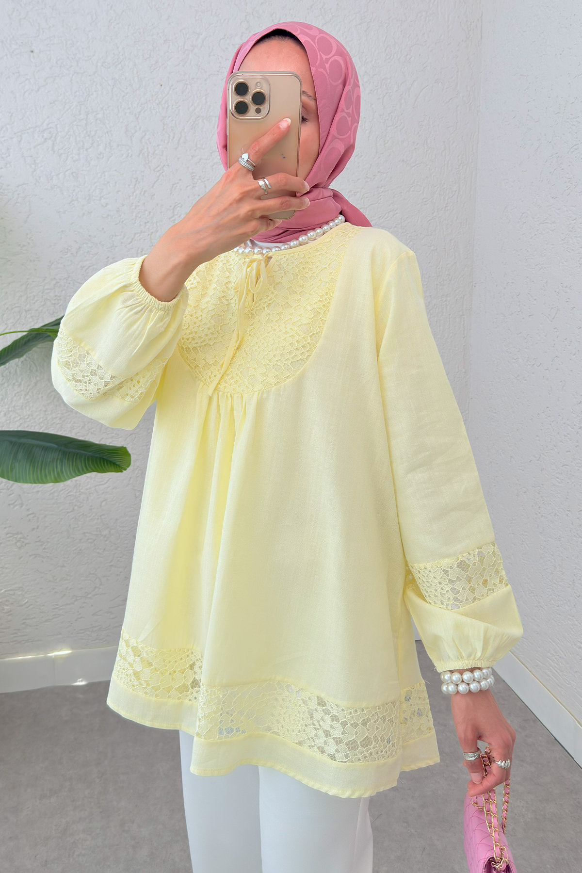 Dantel Detaylı Tunik 2305 - SARI |  