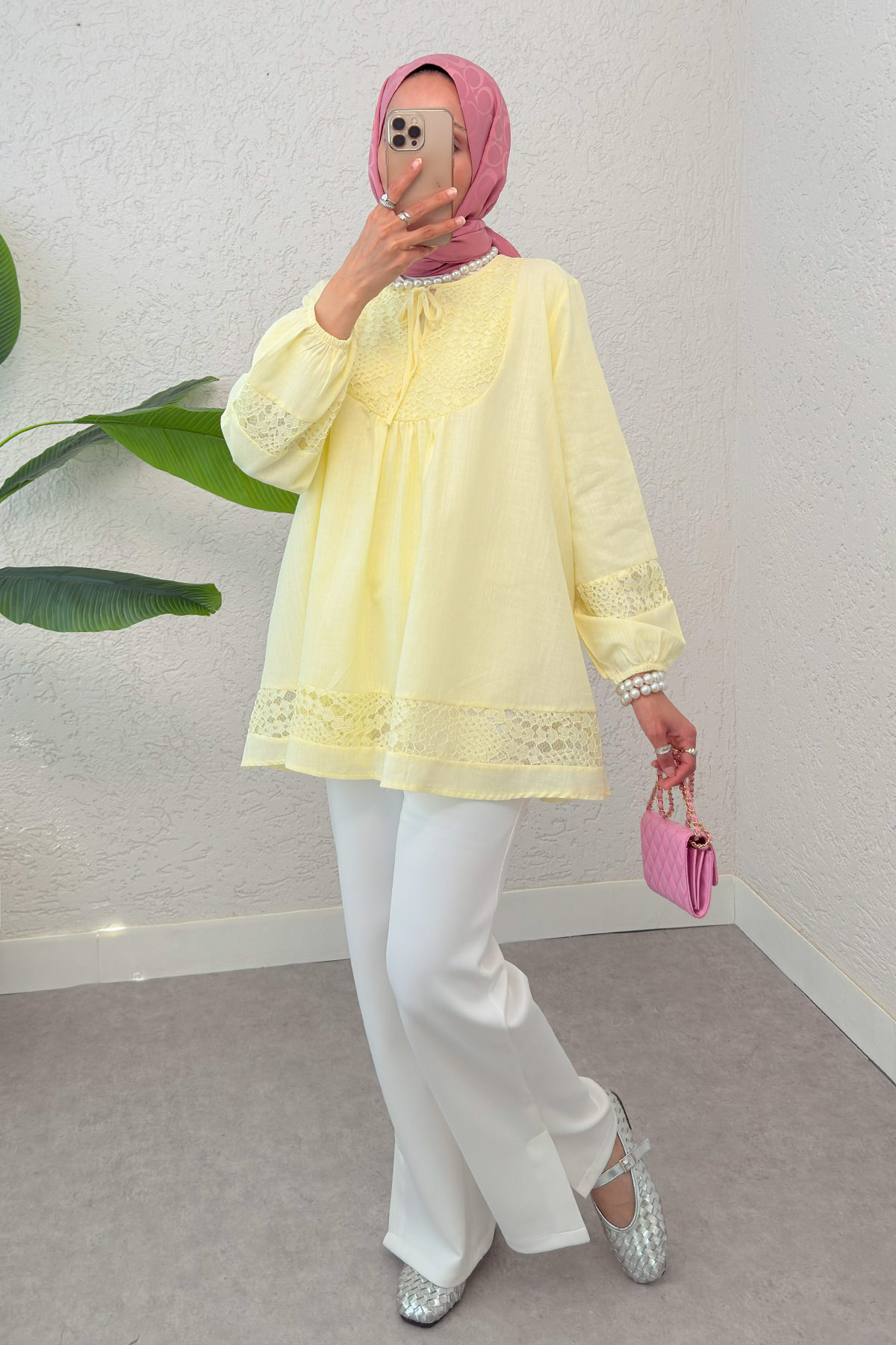 Dantel Detaylı Tunik 2305 - SARI |  