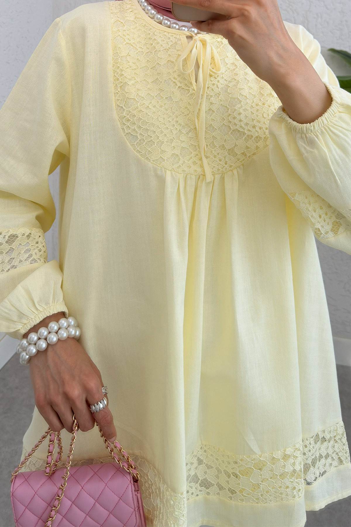 Dantel Detaylı Tunik 2305 - SARI |  