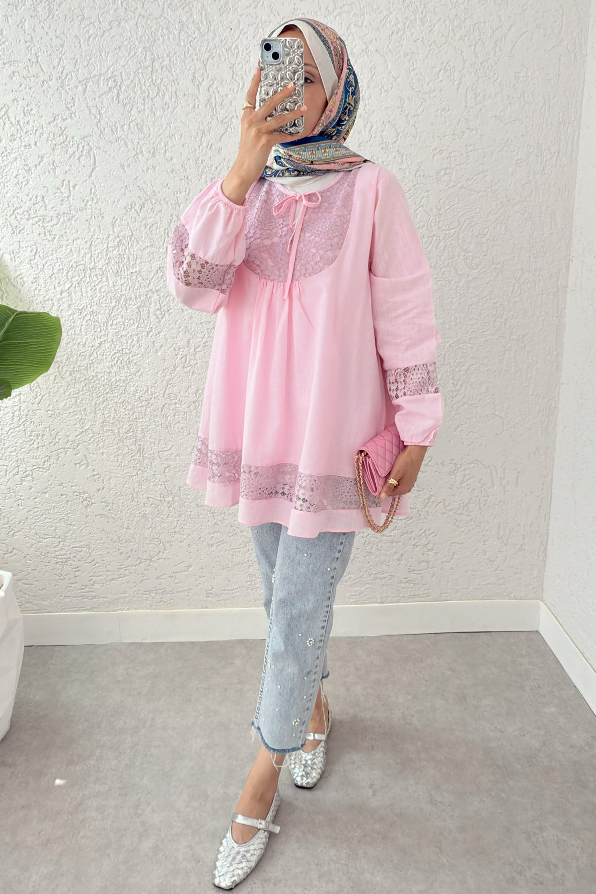 Dantel Detaylı Tunik 2305 - PUDRA |  