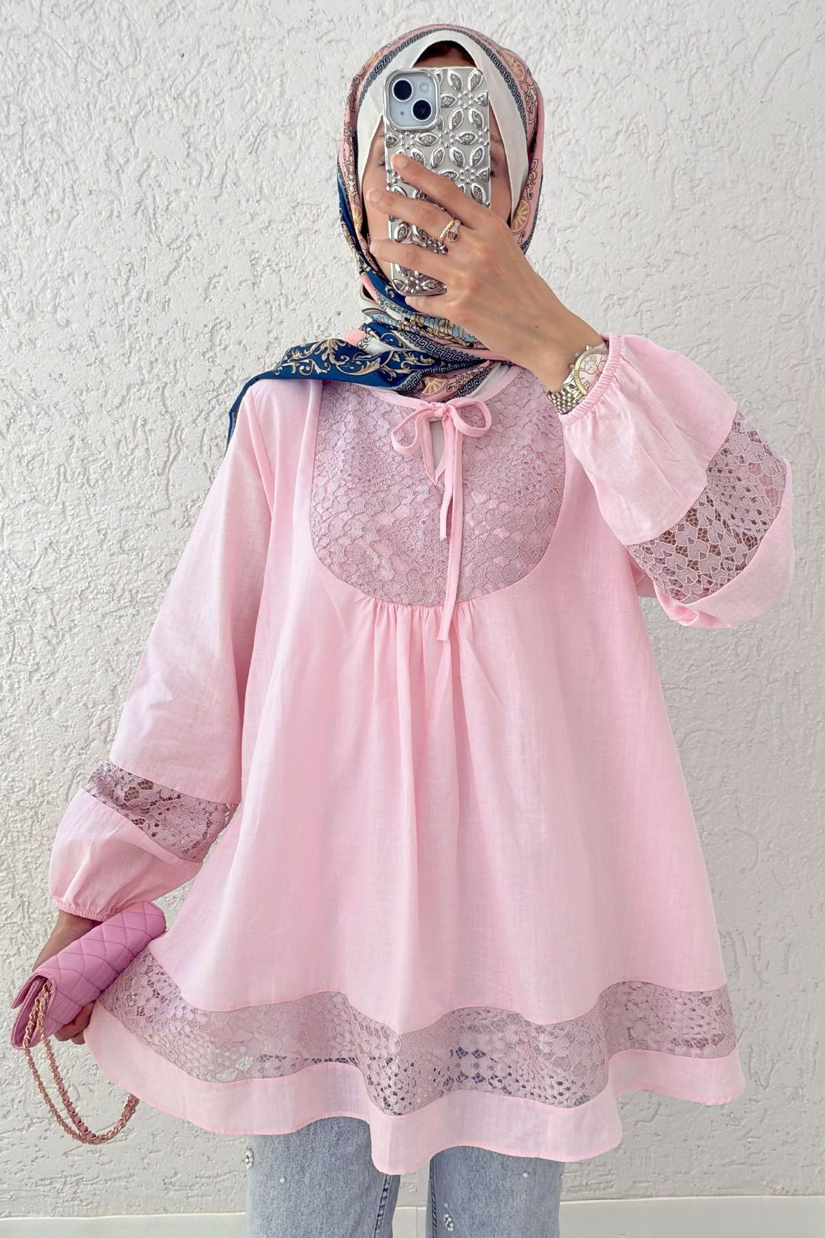 Dantel Detaylı Tunik 2305 - PUDRA |  