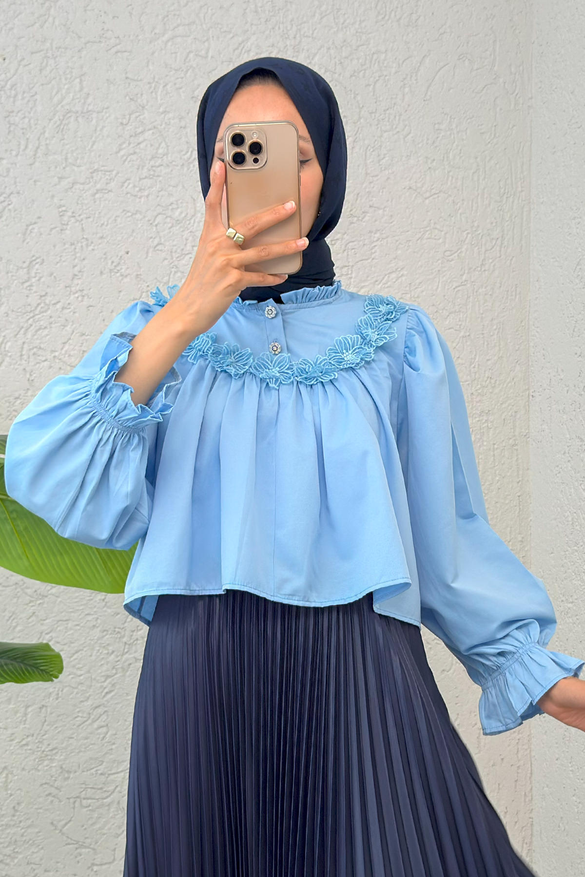 Balon Kol Etek Üstü Bluz 2317 - BEBE MAVİSİ |  