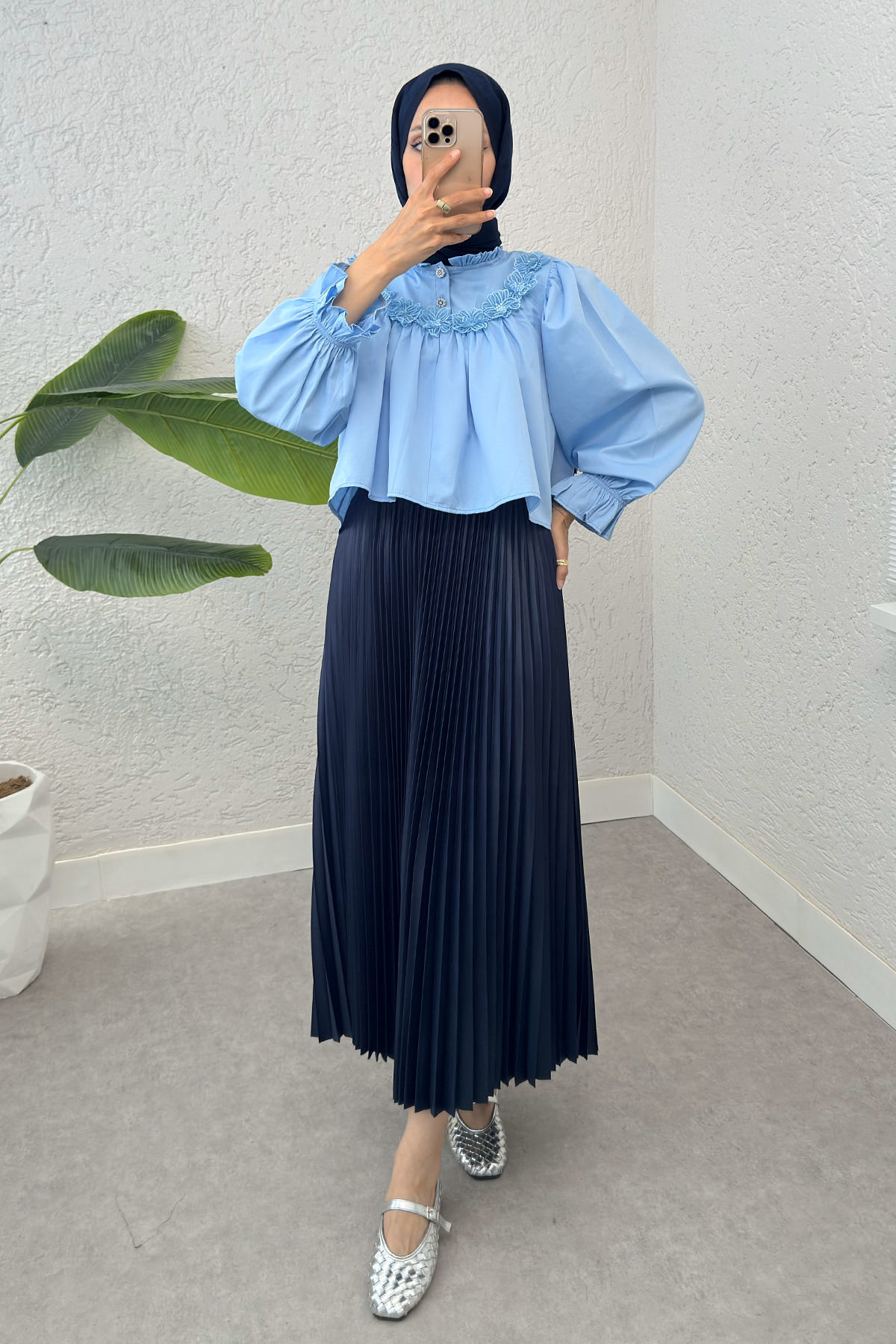 Balon Kol Etek Üstü Bluz 2317 - BEBE MAVİSİ |  