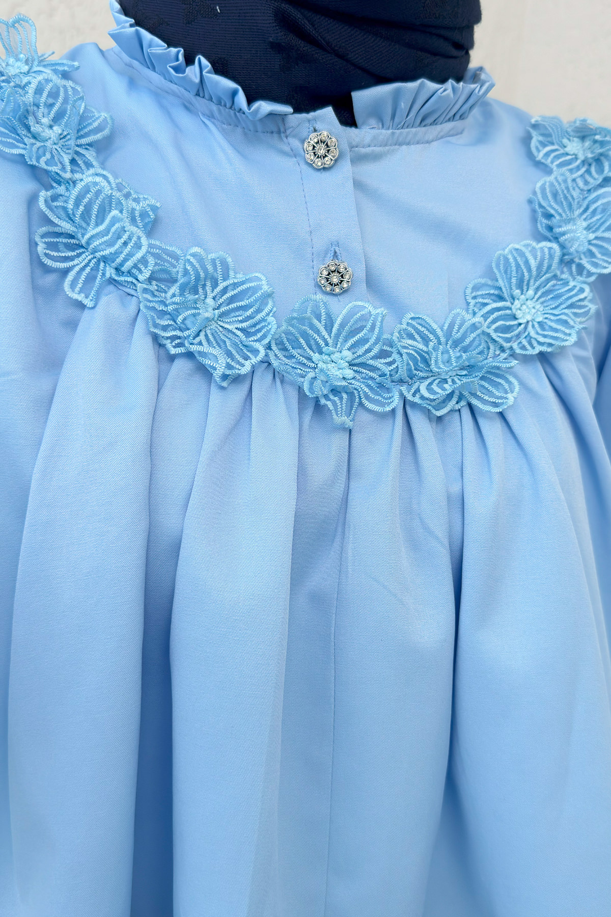 Balon Kol Etek Üstü Bluz 2317 - BEBE MAVİSİ |  