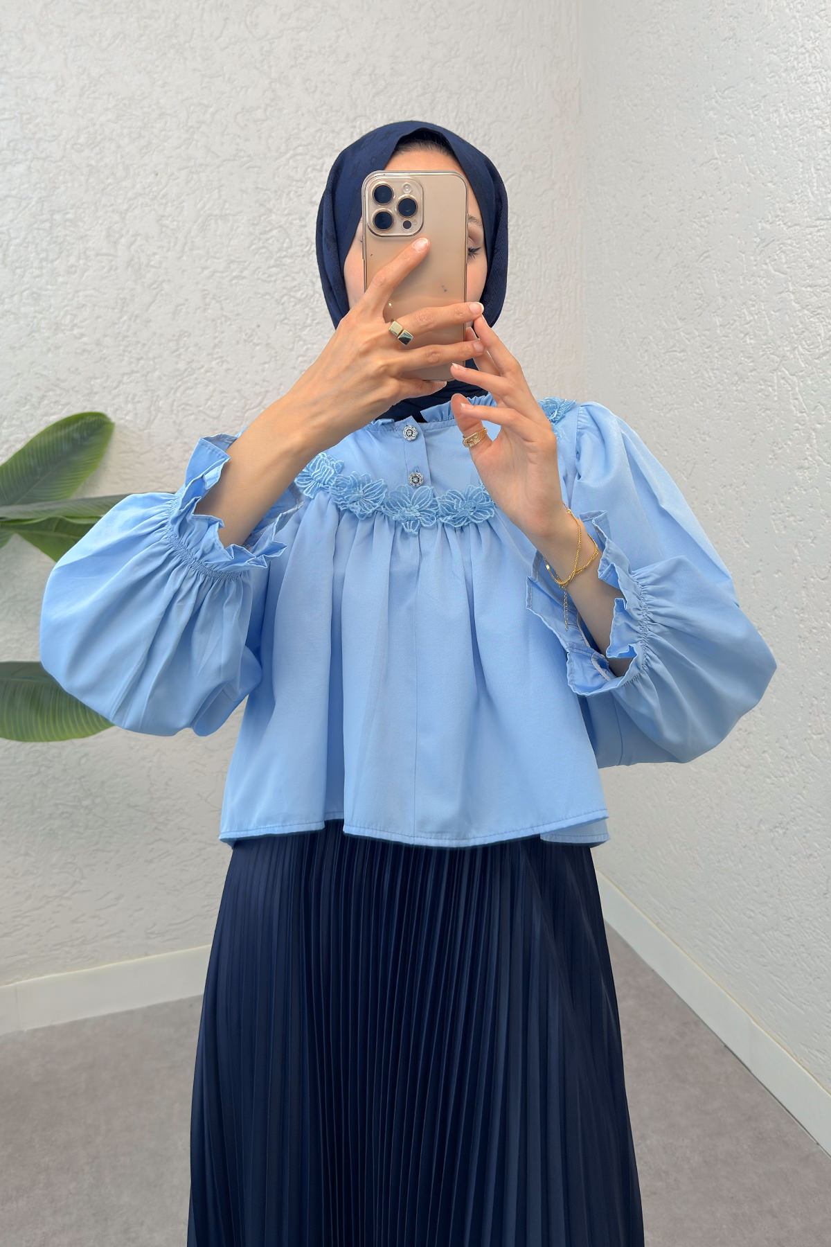 Balon Kol Etek Üstü Bluz 2317 - BEBE MAVİSİ |  