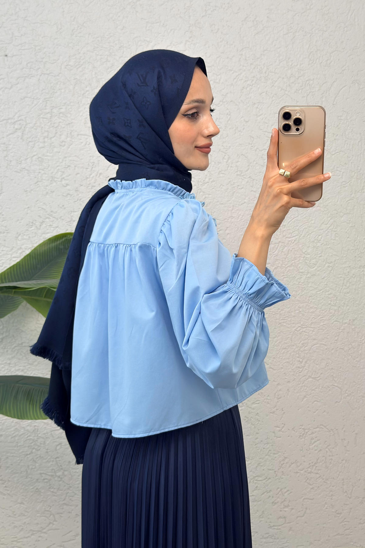 Balon Kol Etek Üstü Bluz 2317 - BEBE MAVİSİ |  