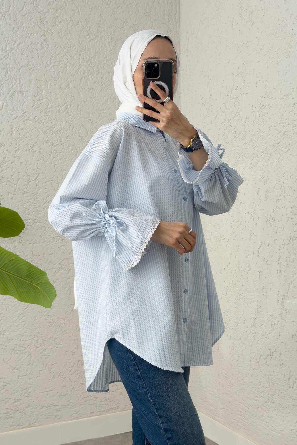 Kolu Fisto Nakışlı Gömlek 2226 - AÇIK MAVİ |  