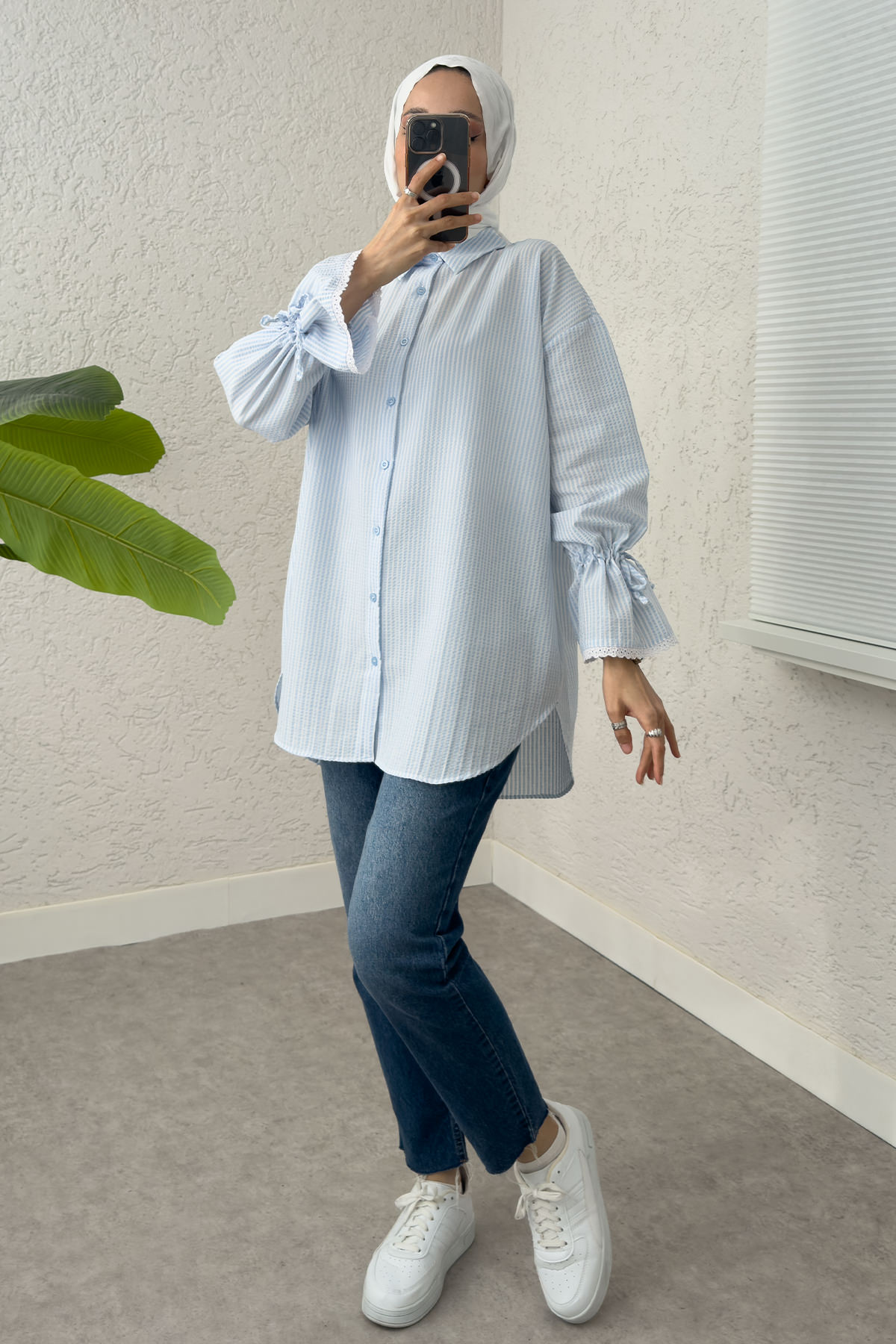 Kolu Fisto Nakışlı Gömlek 2226 - AÇIK MAVİ |  