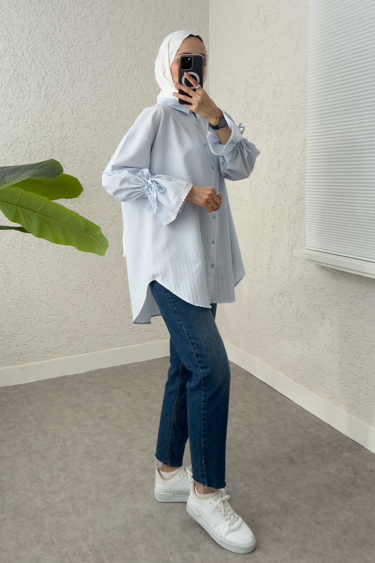 Kolu Fisto Nakışlı Gömlek 2226 - AÇIK MAVİ |  