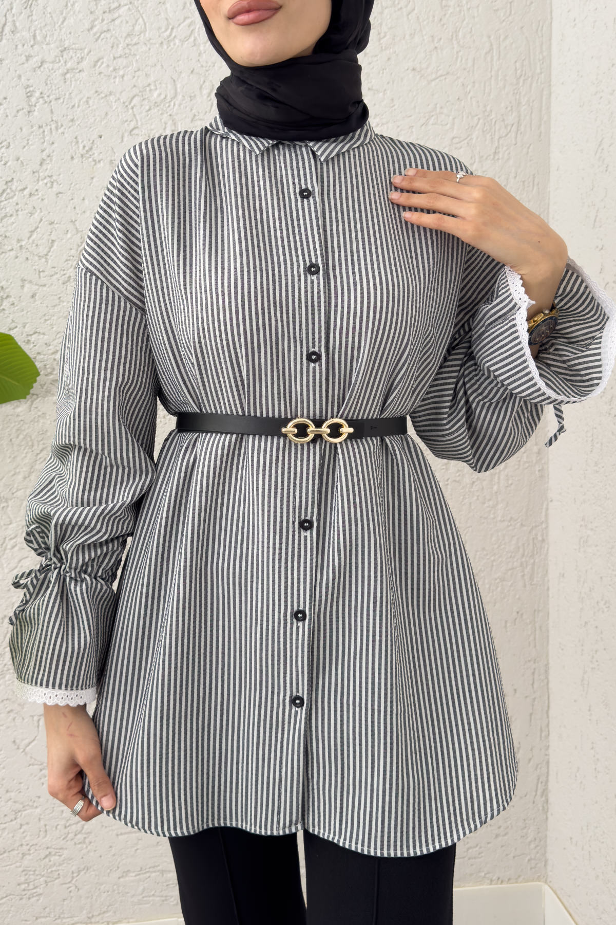 Kolu Fisto Nakışlı Gömlek 2226 - SİYAH |  