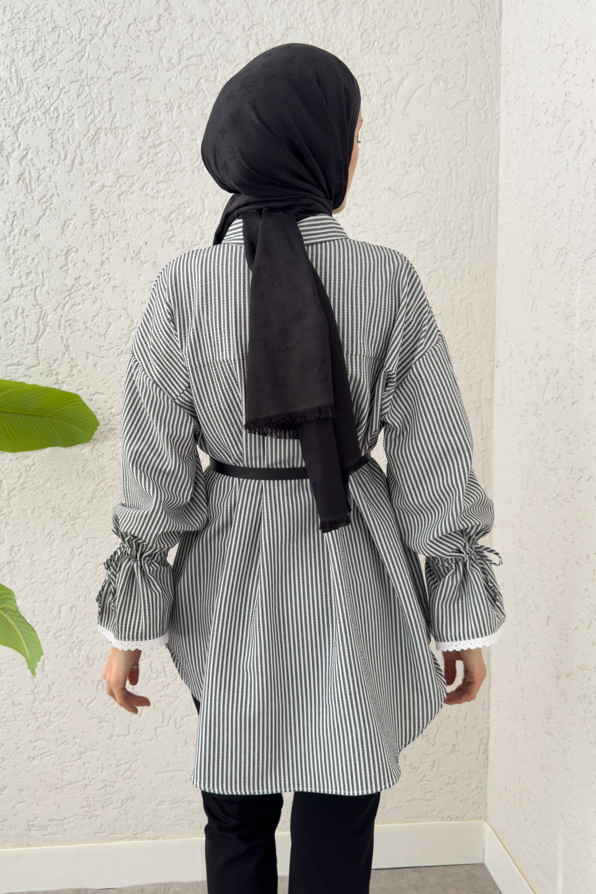 Kolu Fisto Nakışlı Gömlek 2226 - SİYAH |  