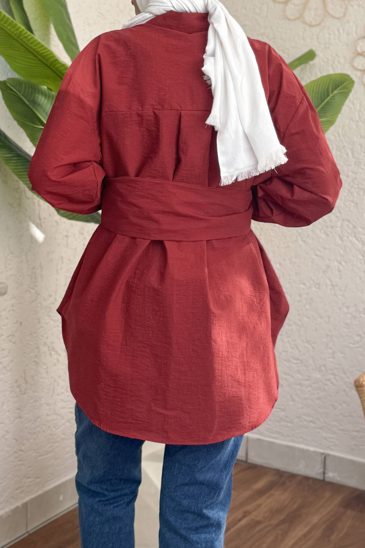2190 Sabit Kuşaklı Tunik - BORDO |  