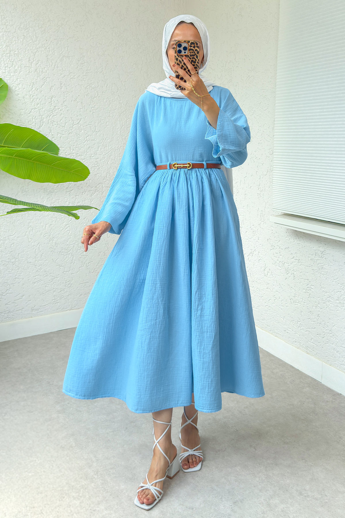 Kloş Etekli Keten Takım 31287 - BEBE MAVİSİ |  