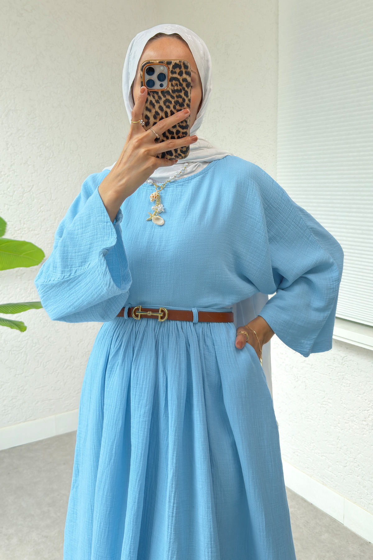 Kloş Etekli Keten Takım 31287 - BEBE MAVİSİ |  