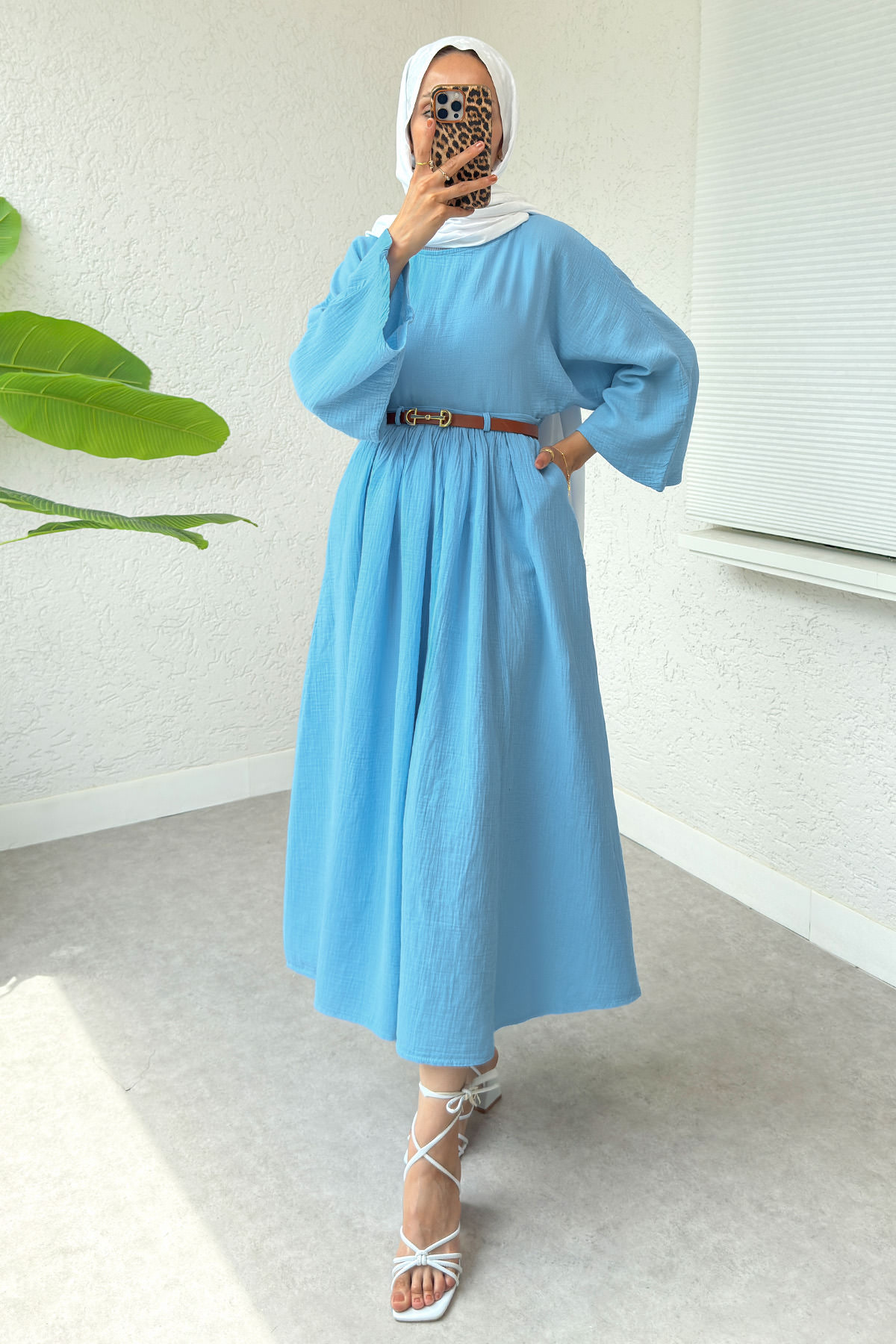 Kloş Etekli Keten Takım 31287 - BEBE MAVİSİ |  