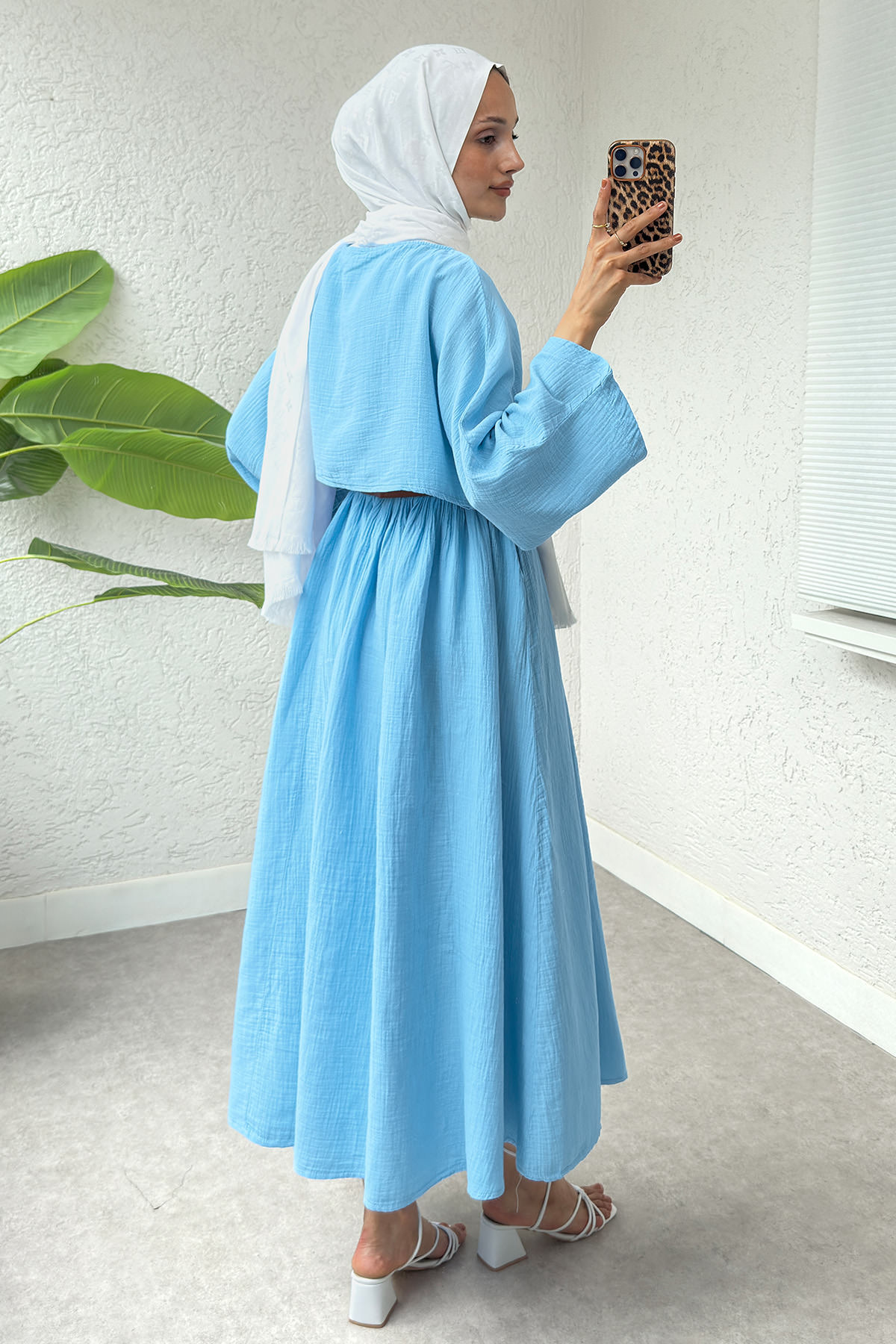 Kloş Etekli Keten Takım 31287 - BEBE MAVİSİ |  