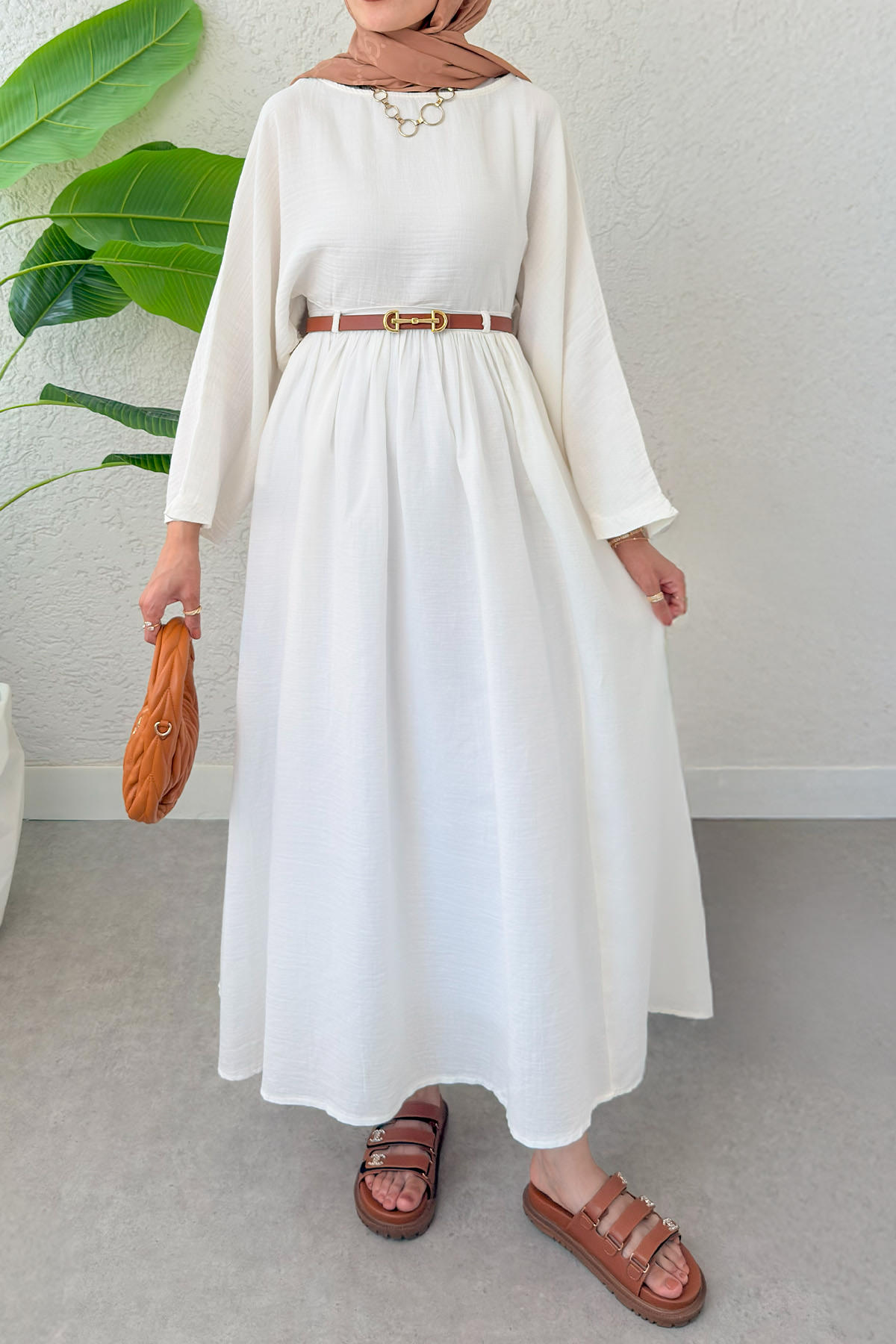 Kloş Etekli Keten Takım 31287 - BEYAZ |  