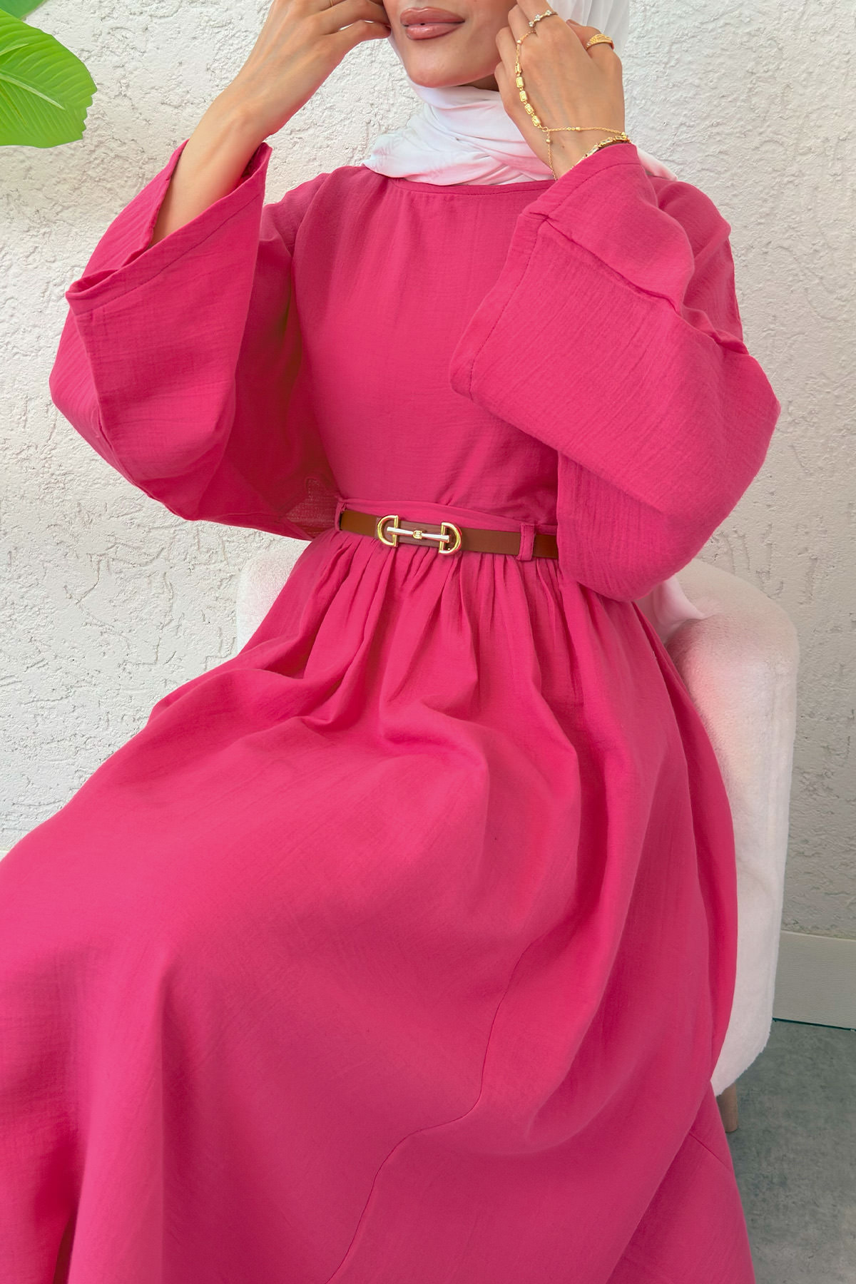 Kloş Etekli Keten Takım 31287 - FUŞYA |  