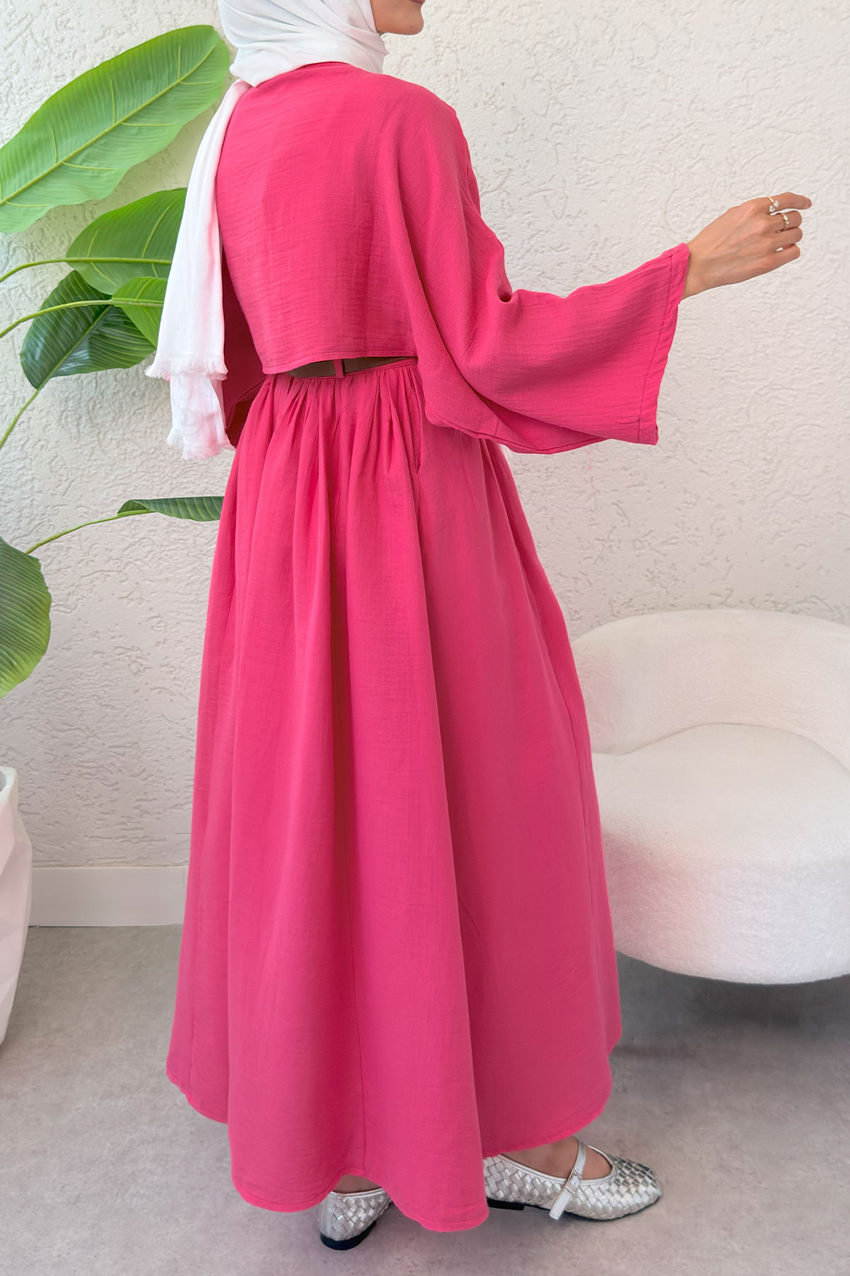 Kloş Etekli Keten Takım 31287 - FUŞYA |  