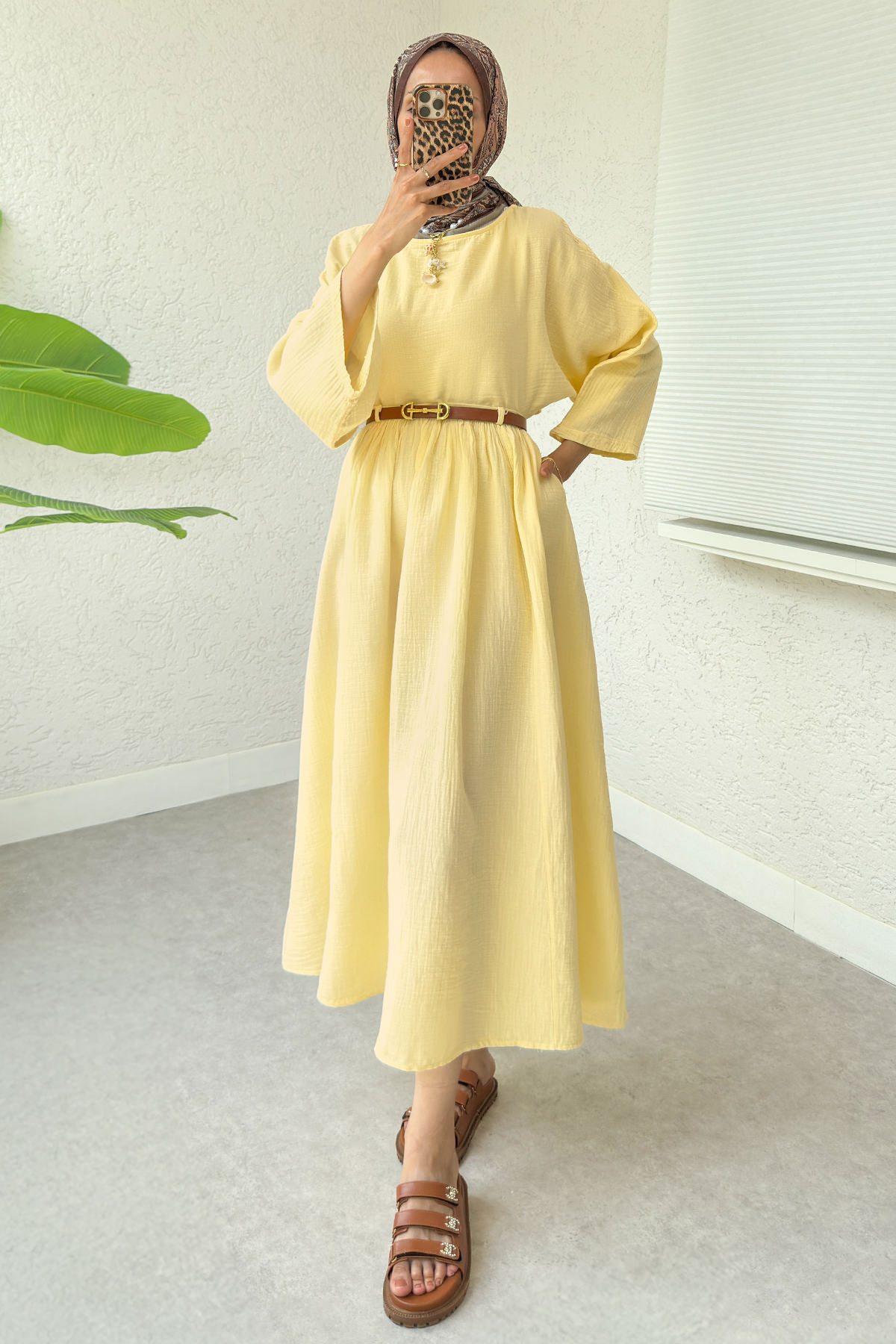 Kloş Etekli Keten Takım 31287 - SARI |  