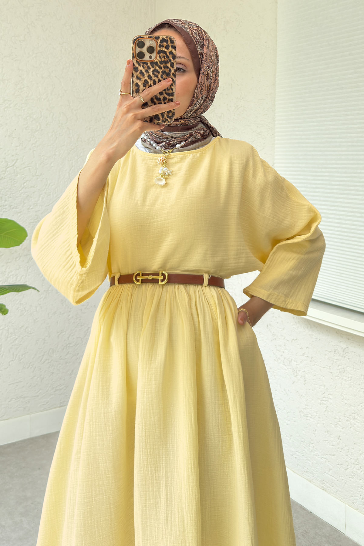 Kloş Etekli Keten Takım 31287 - SARI |  