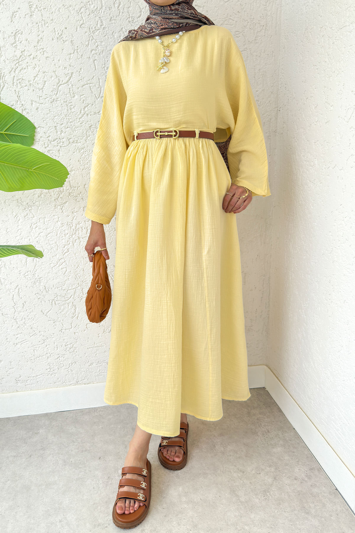 Kloş Etekli Keten Takım 31287 - SARI |  