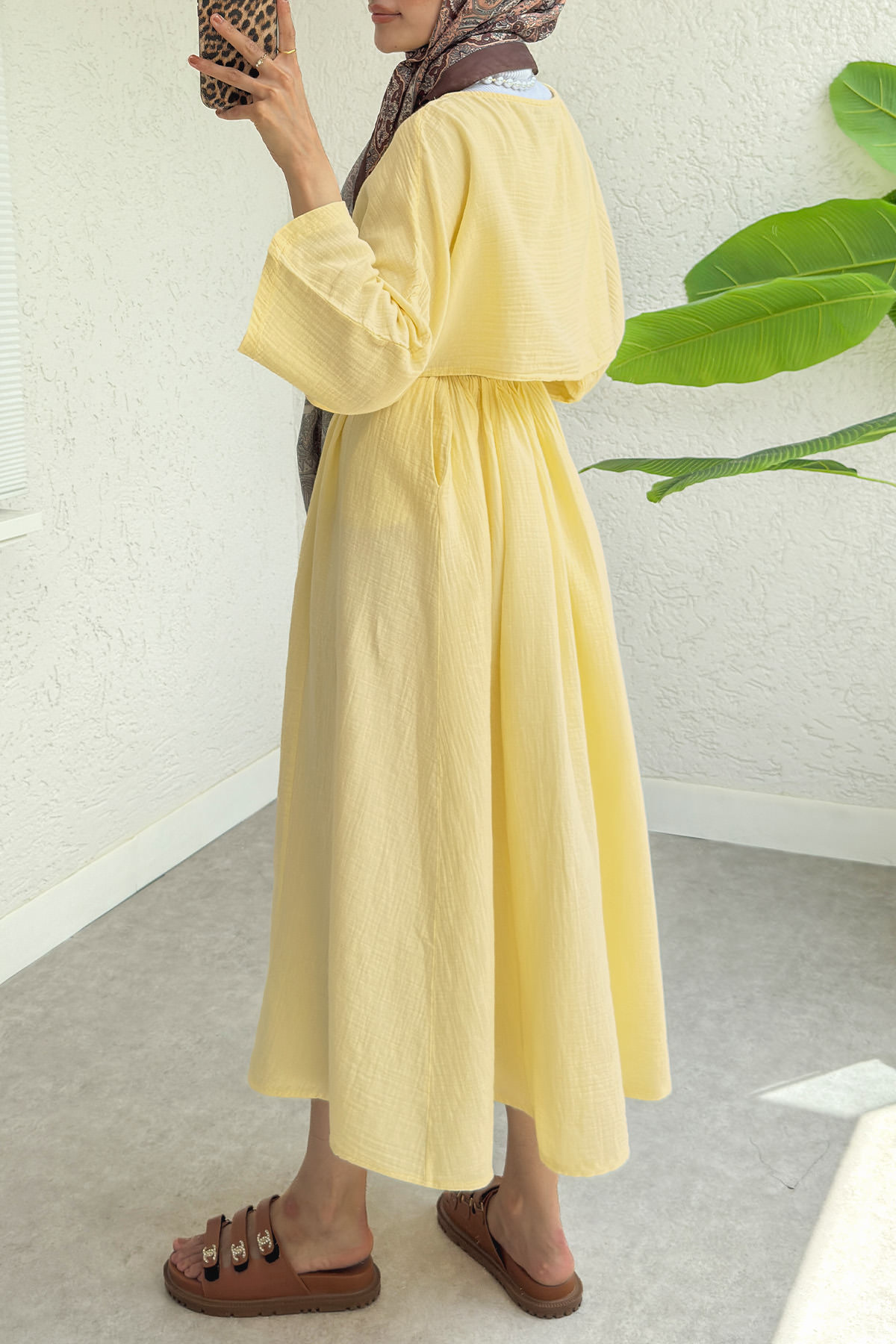 Kloş Etekli Keten Takım 31287 - SARI |  