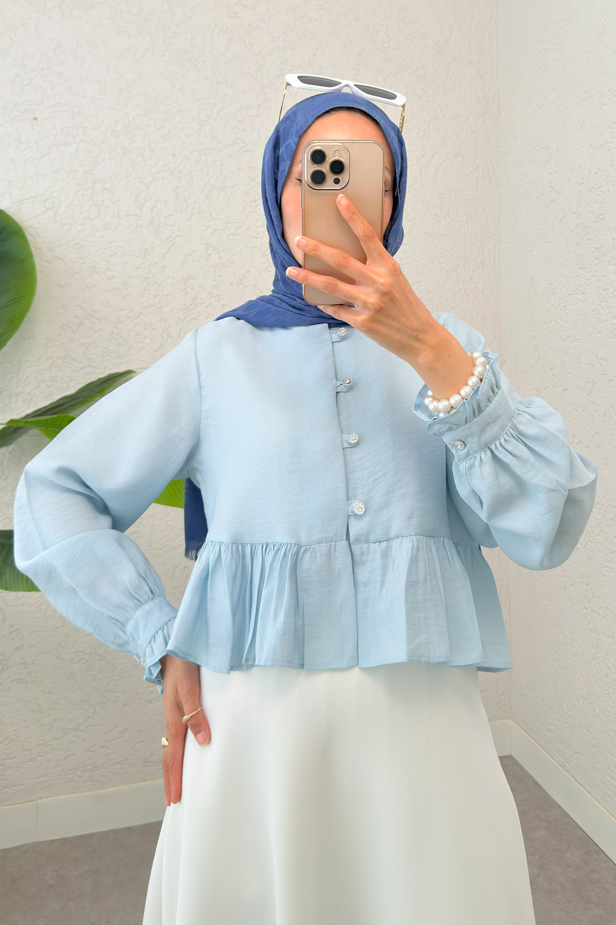 Eteği Fırfırlı Gömlek 2321 - BEBE MAVİSİ |  